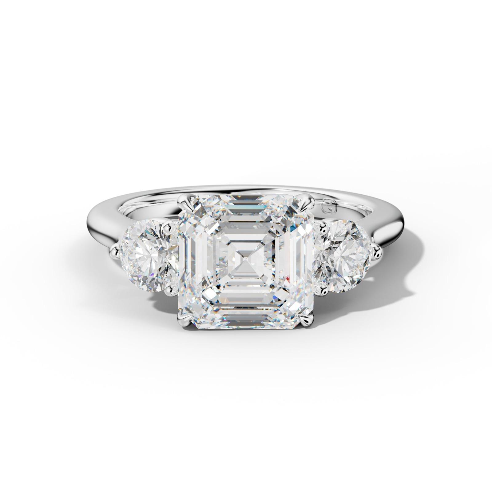 Elsa Asscher Cut Diamond Round Side Diamond Engagement Ring