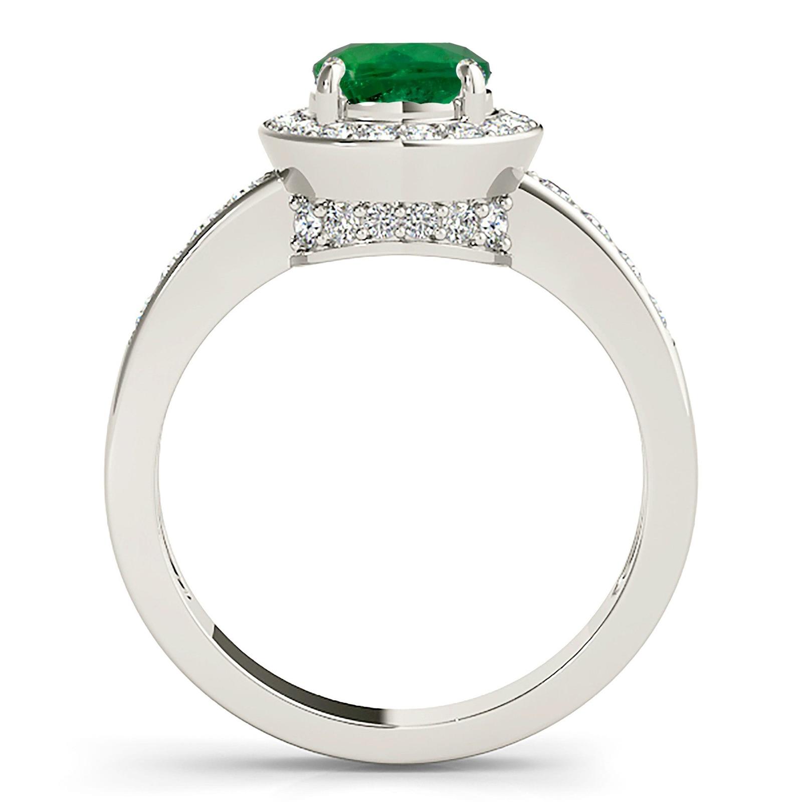 1.75 ct. Genuine Emerald Ring With 0.50 ctw. Channel Set Diamond Halo and Band,Accent Diamond Bridge-VIRABYANI