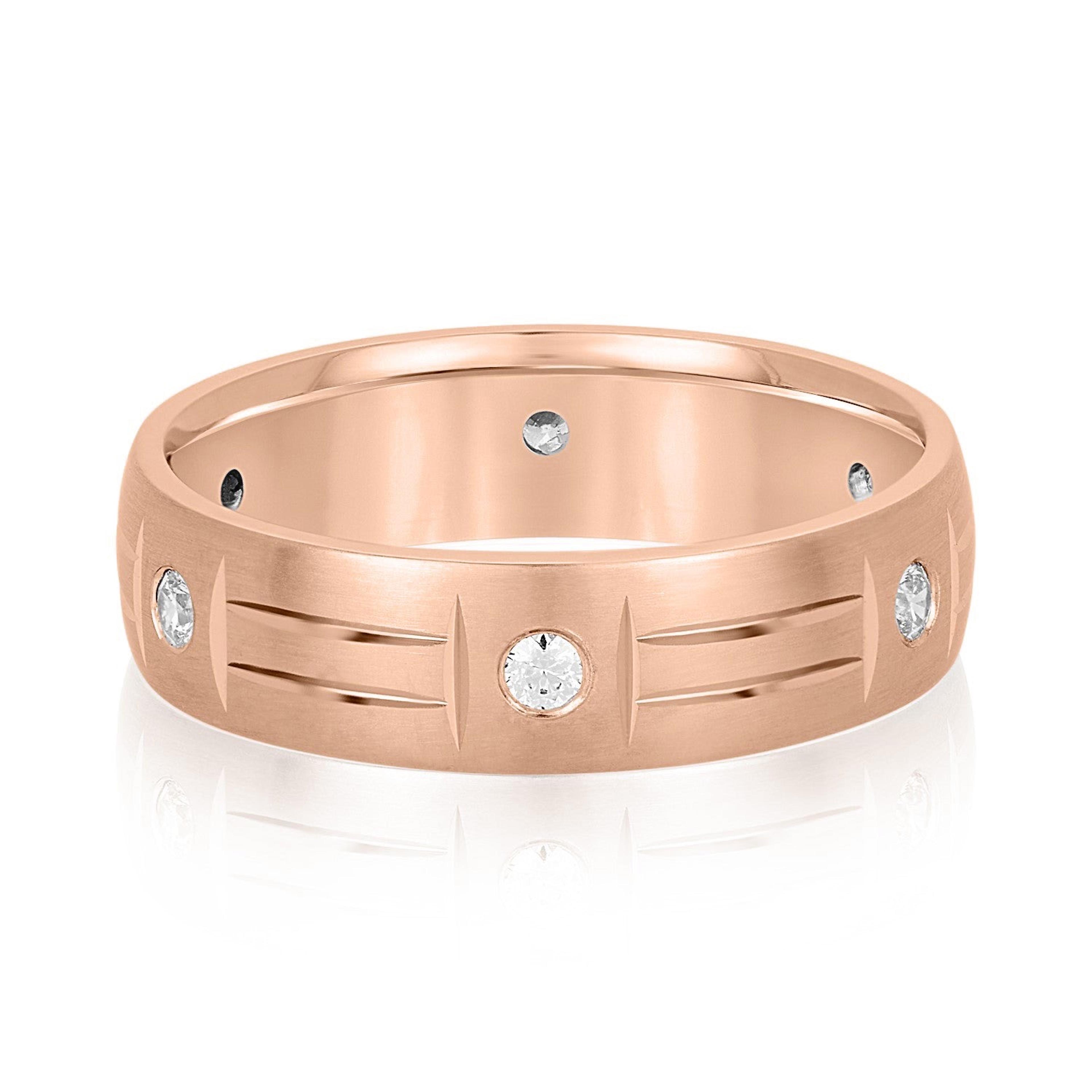 Men's Unique Pattern Bezel Set Diamond Wedding Band