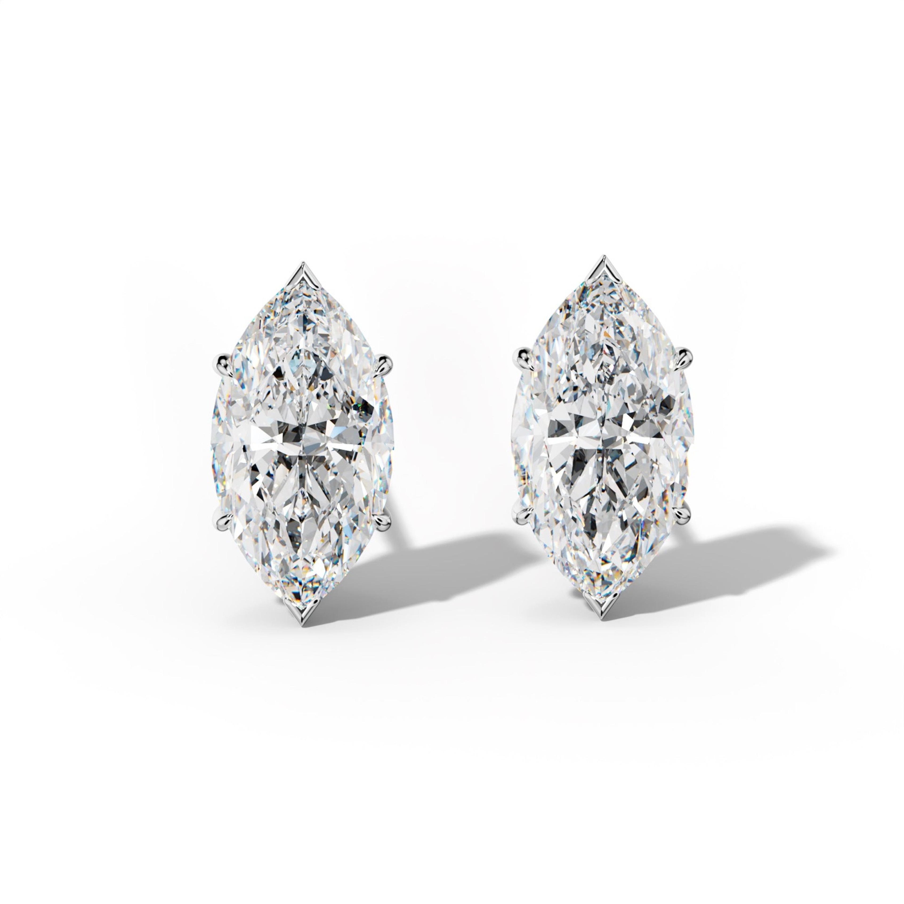 Marquise Diamond Stud Earrings With V Prong Martini Settings