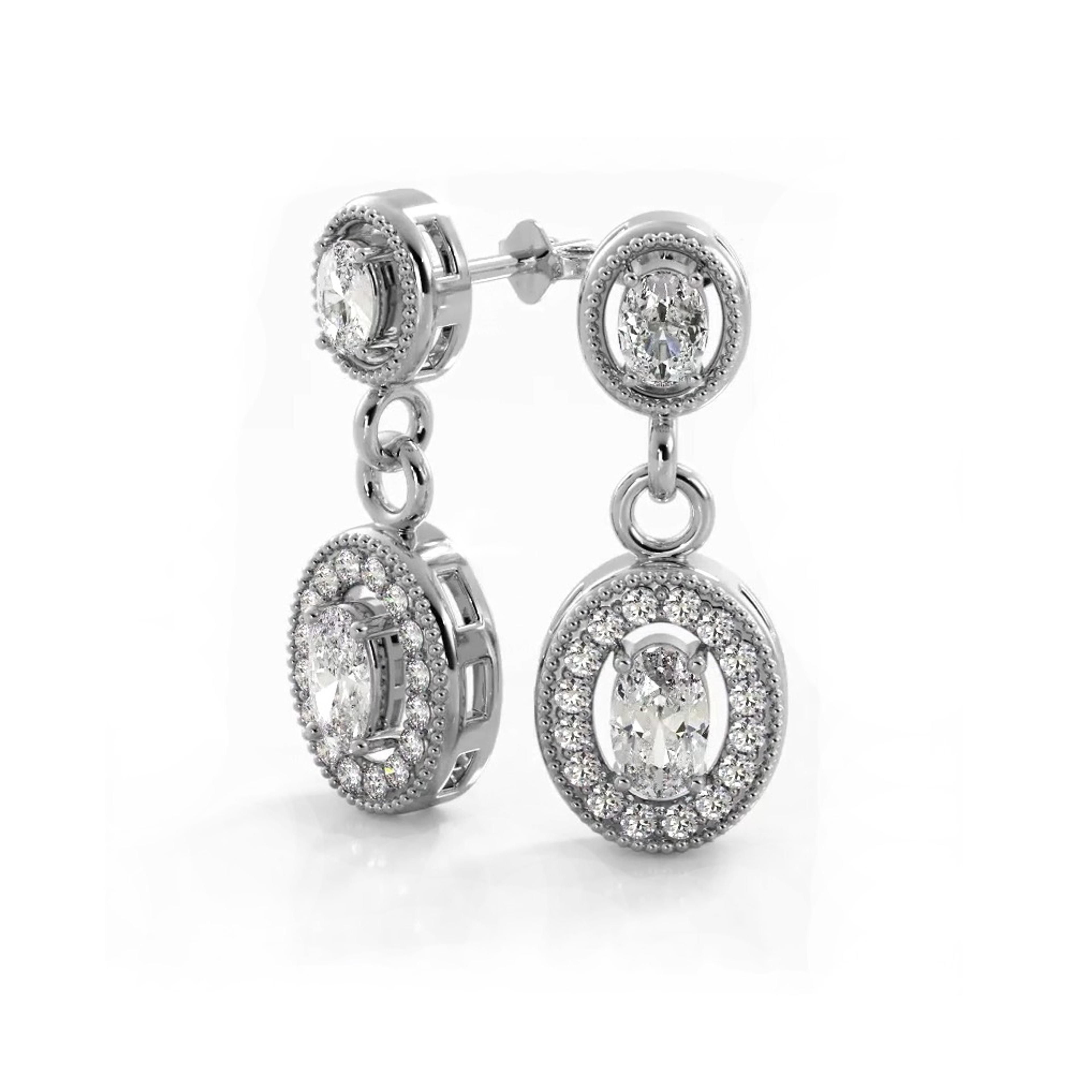 1.0 ctw. Vintage Inspired Oval and Round Diamond Drop Earrings