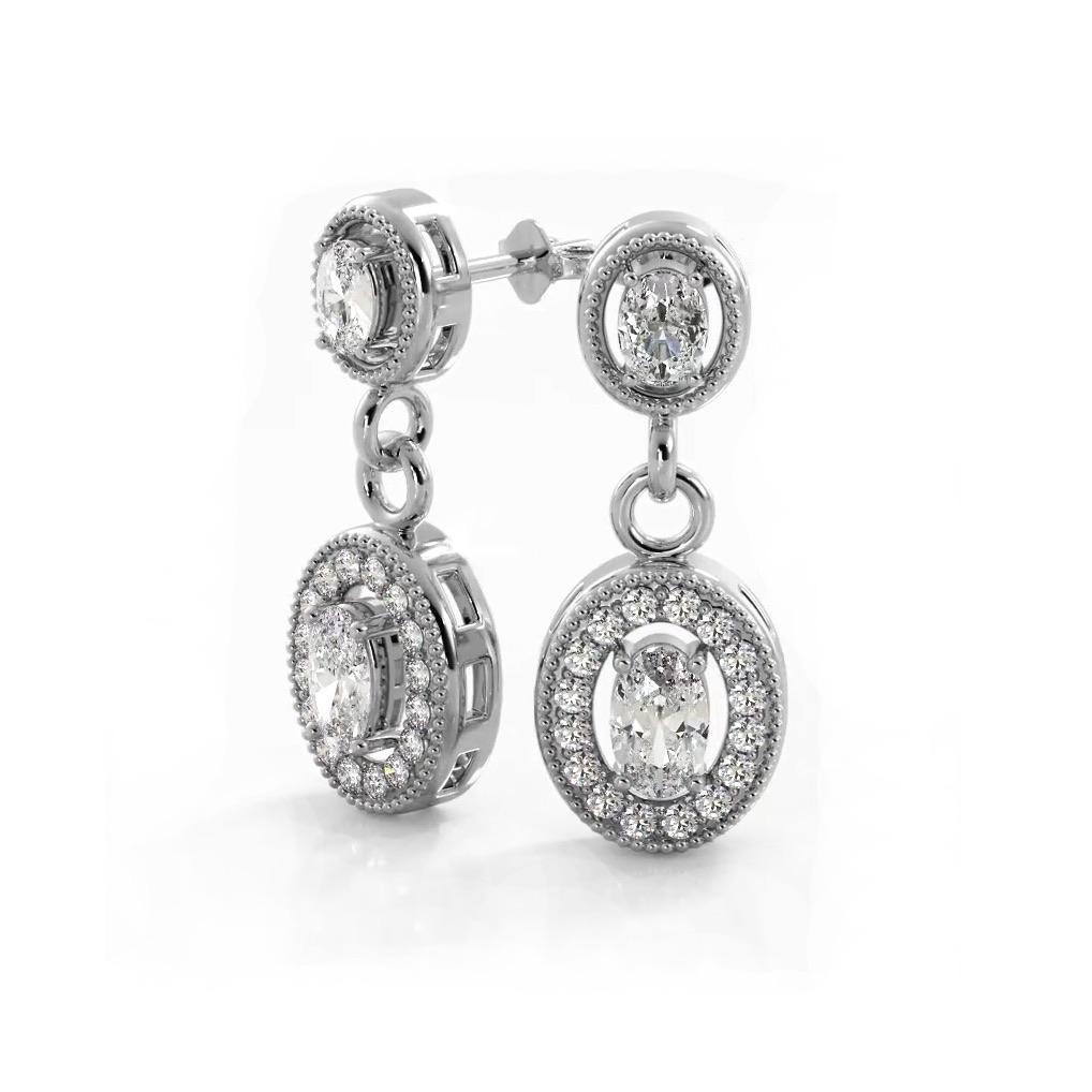 1.0 ctw. Vintage Inspired Oval and Round Diamond Drop Earrings
