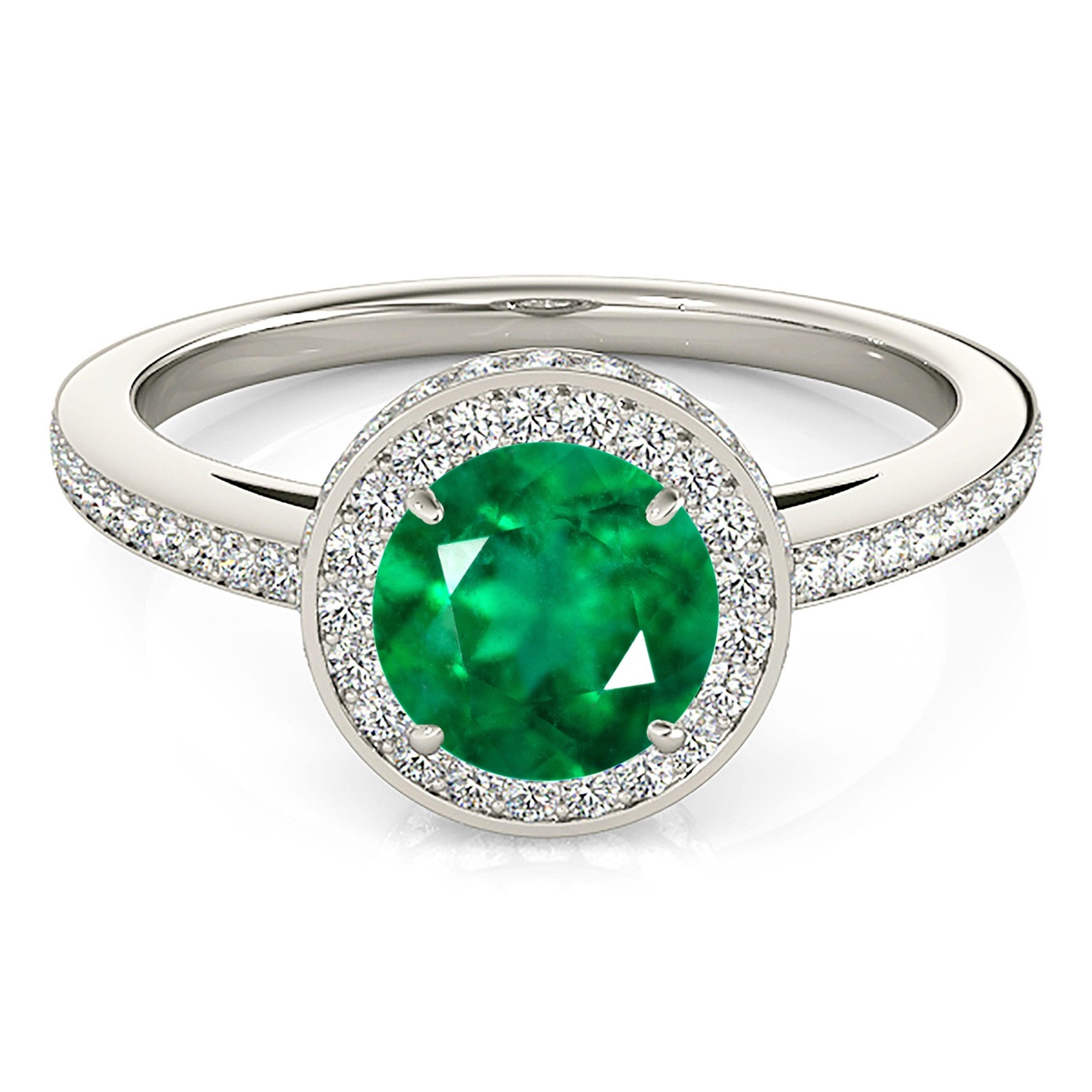 2.00 ct. Genuine Emerald Double Halo Ring With 0.50 ctw. Under Halo and Side Diamonds-VIRABYANI