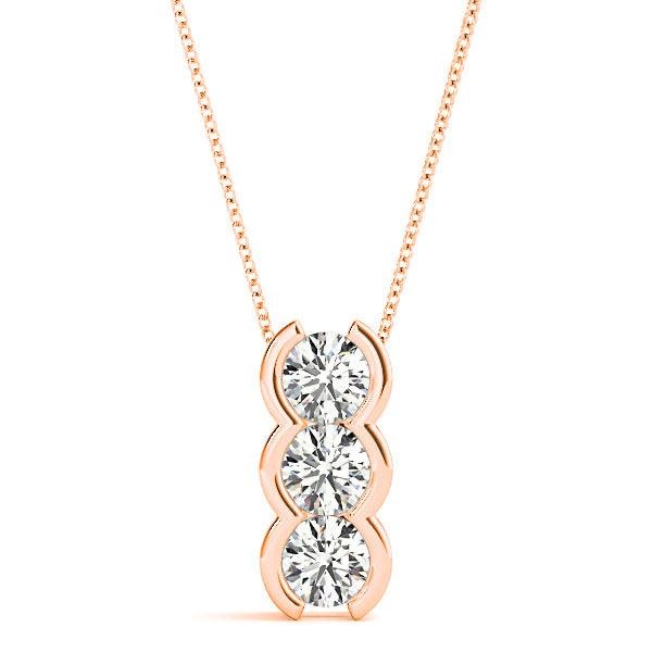 Half Bezel Set 1.00 ctw Round Diamond Three Stone Necklace Pendant-VIRABYANI