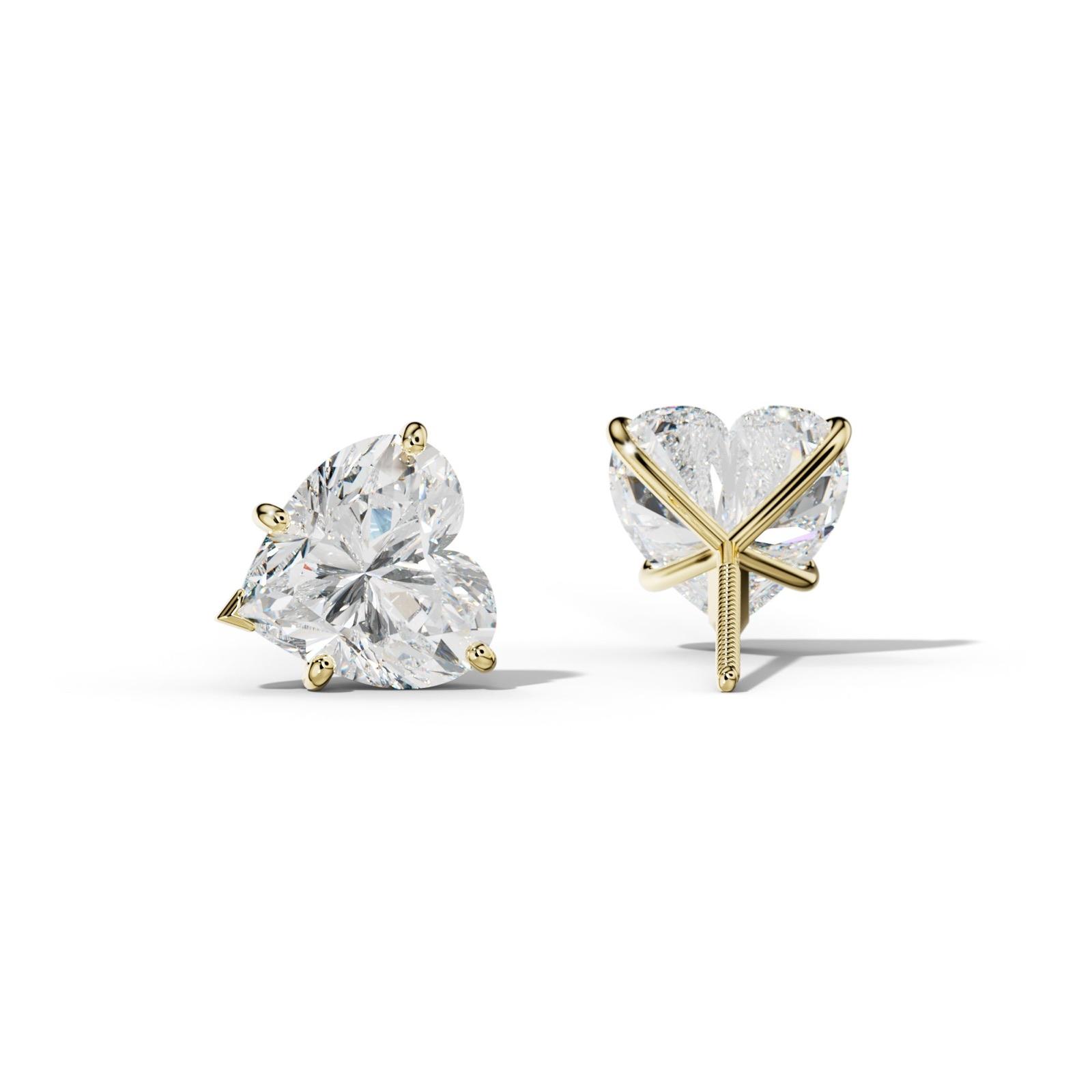 Heart Diamond Stud Earrings With Classic And V Prong Martini Settings