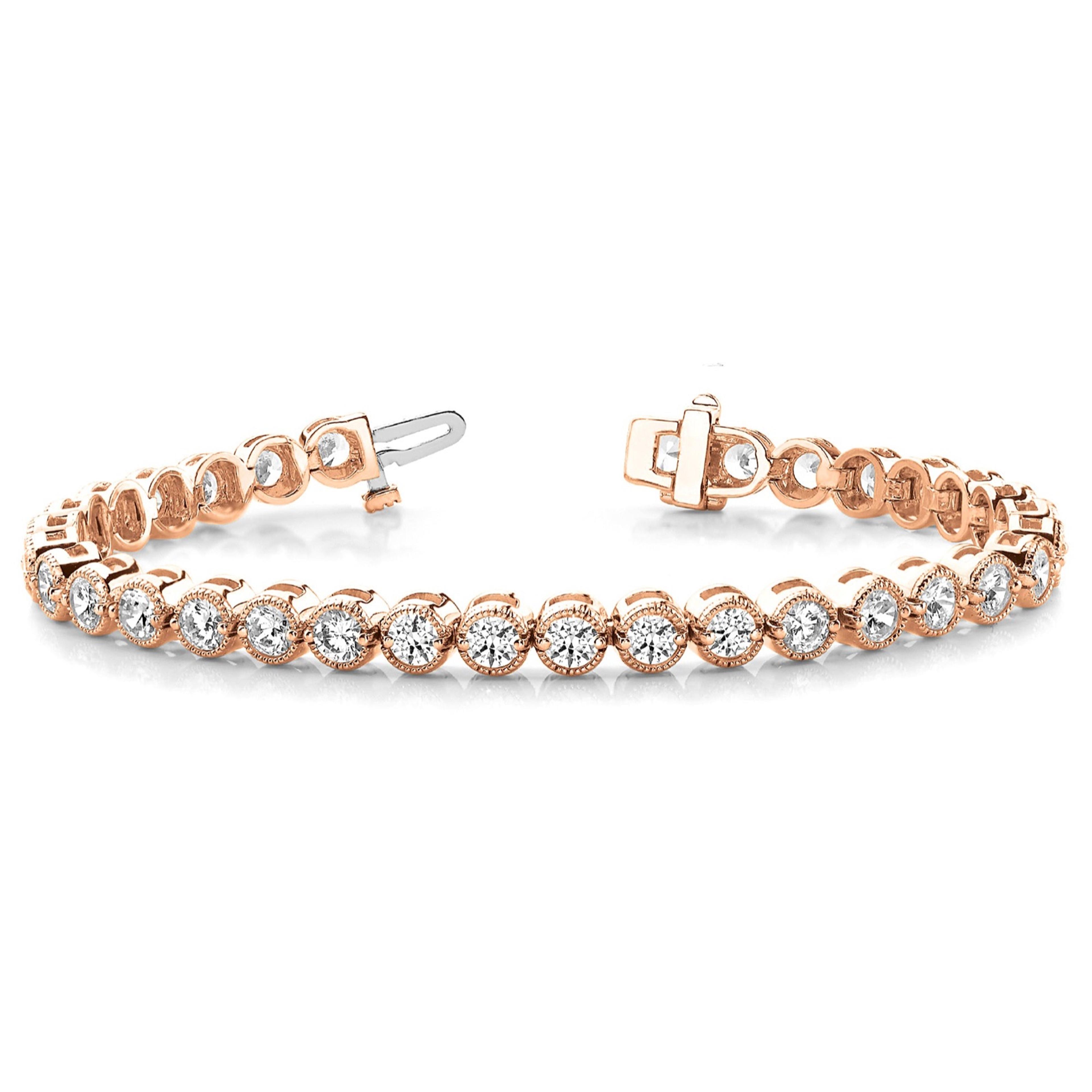 Milgrain Bezel Set 5.75 ctw Round Diamond Tennis Bracelet-VIRABYANI