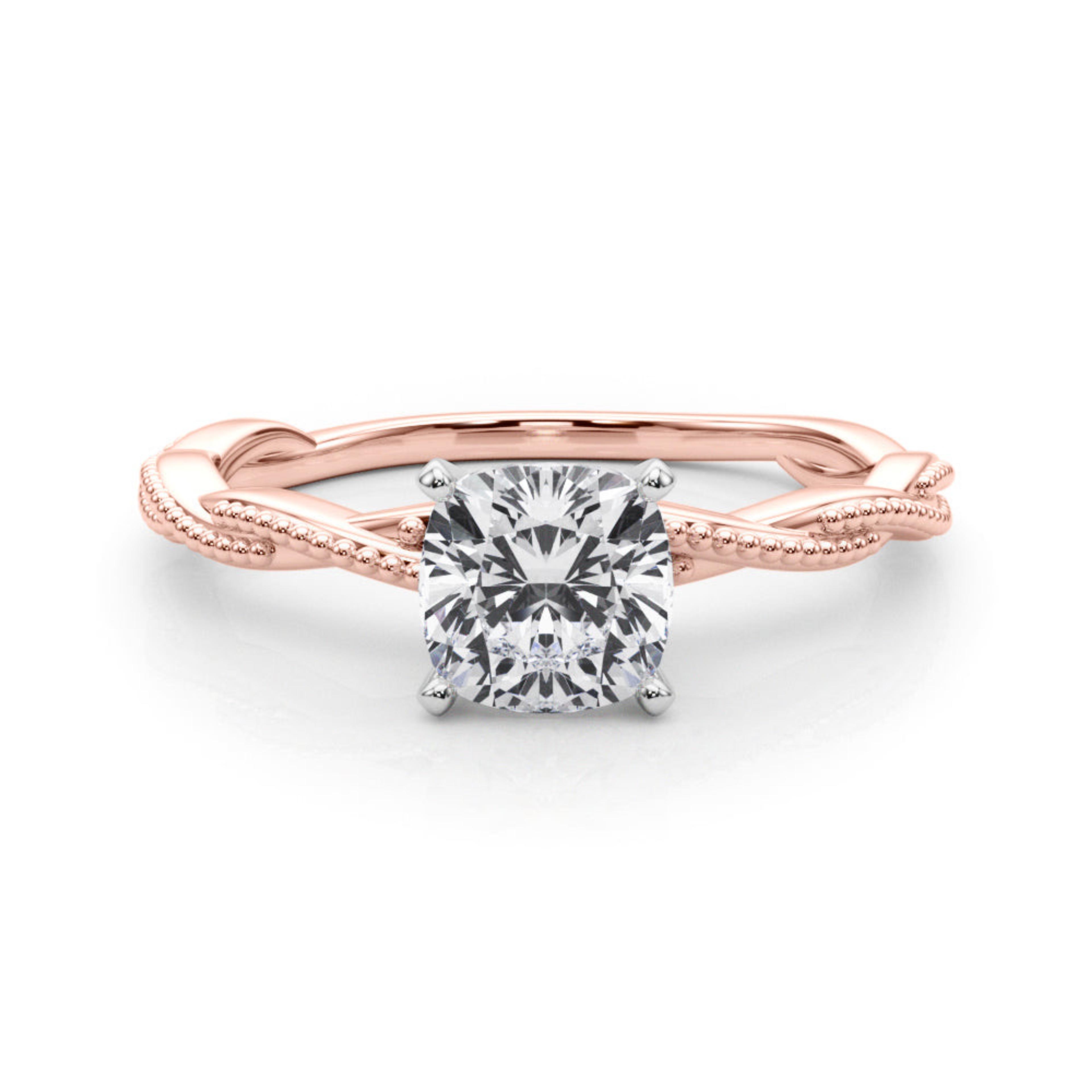Anastasia Twisted Vine Cushion Diamond Solitaire Engagement Ring