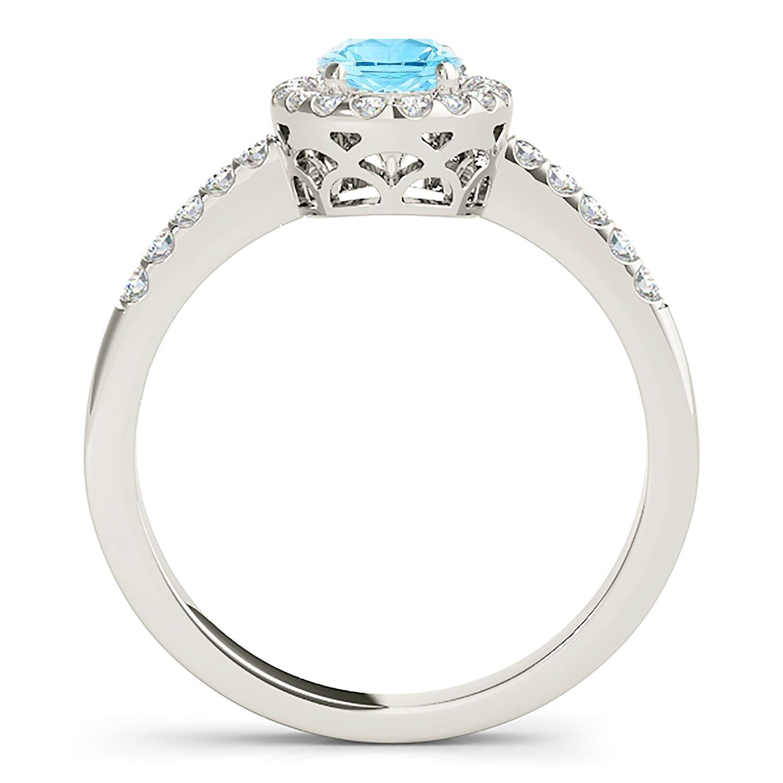 1.27 ct. Genuine Oval Aquamarine Ring With 0.25 ctw. Diamond Halo and Dainty Diamond Band | Oval Blue Aquamarine Halo Ring-VIRABYANI