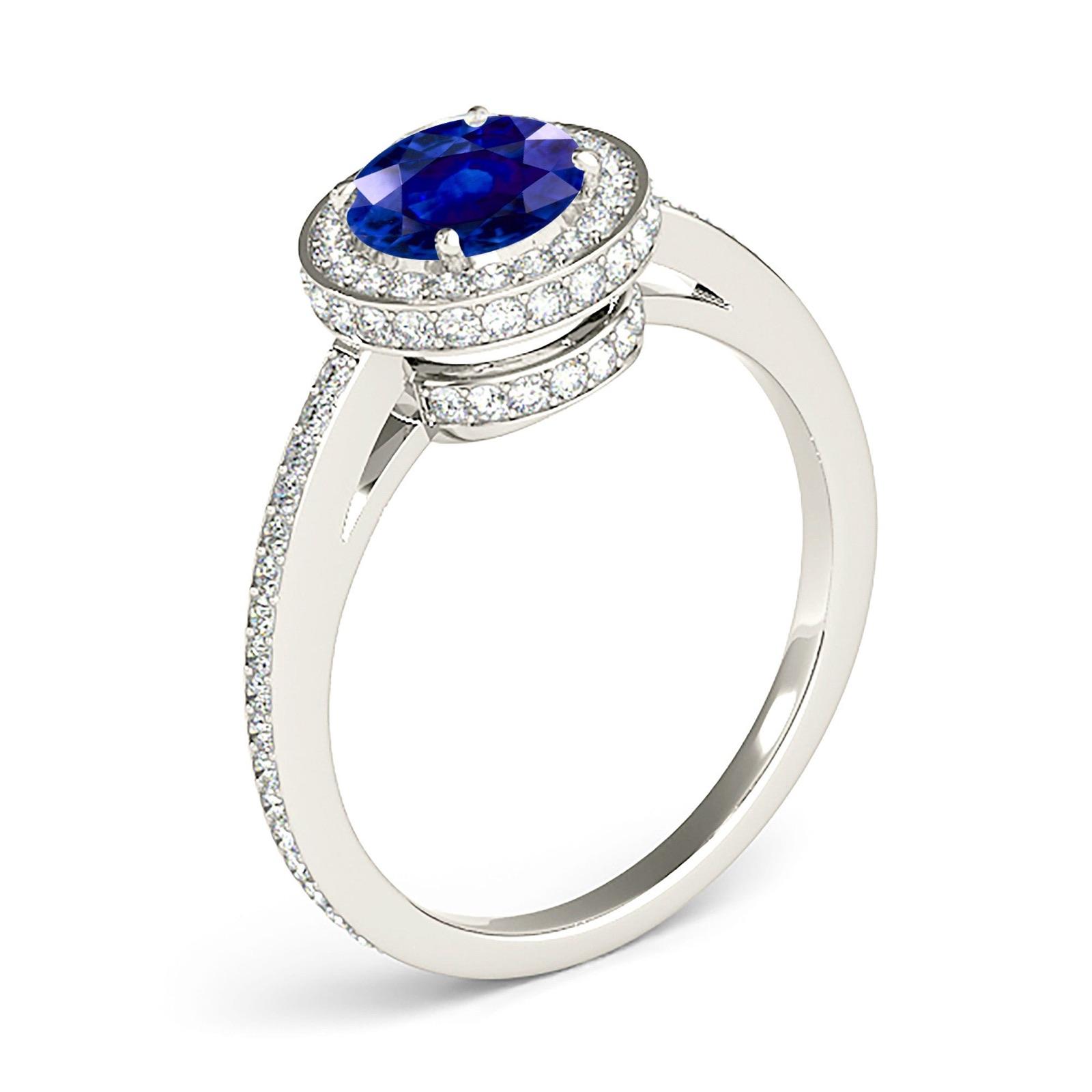 2.41 ct. Genuine Blue Sapphire Halo Ring With 0.50 ctw. Side and Under Halo Diamonds-VIRABYANI