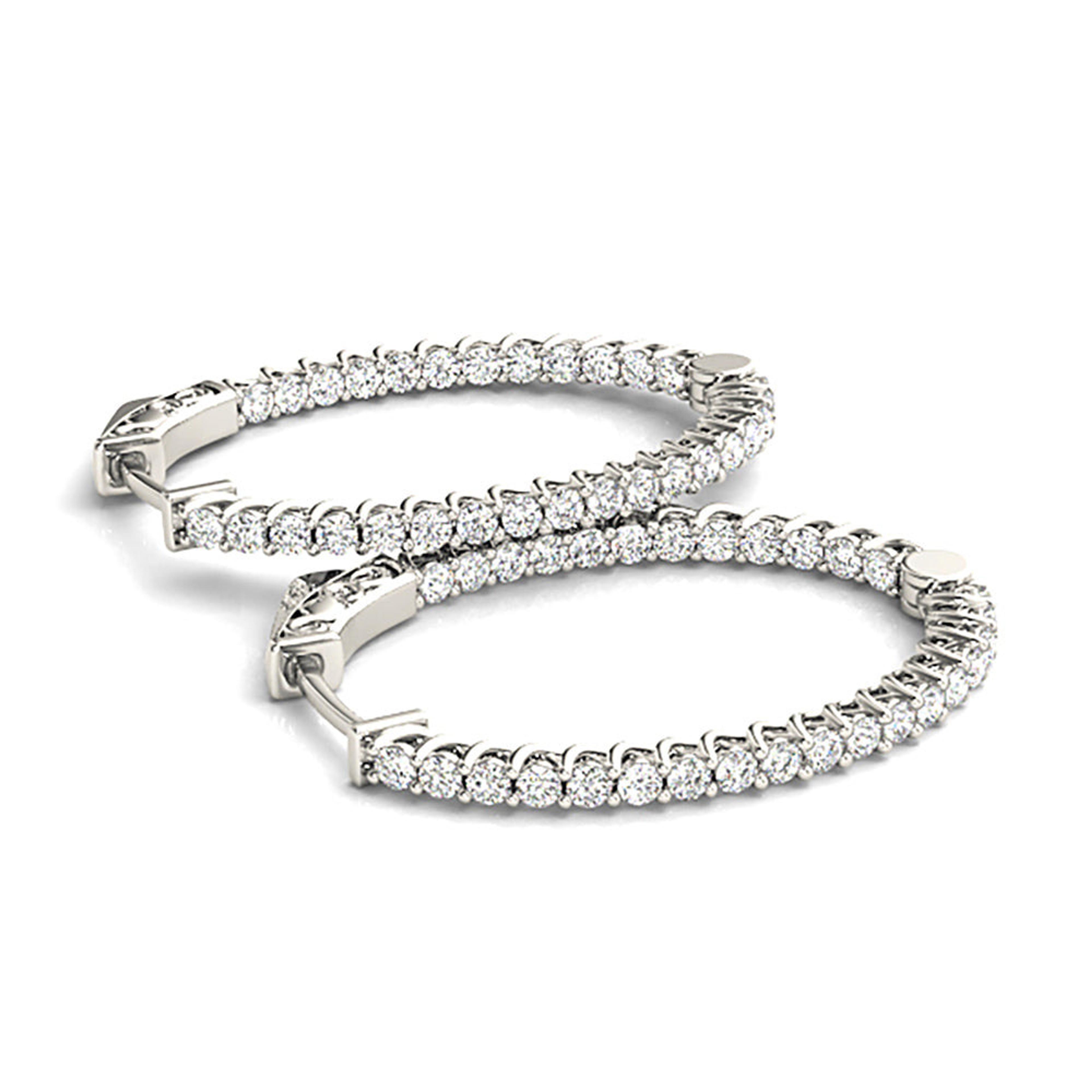 3.25 ctw Round Diamond Hoop Earrings Inside-Out Oval Shape
