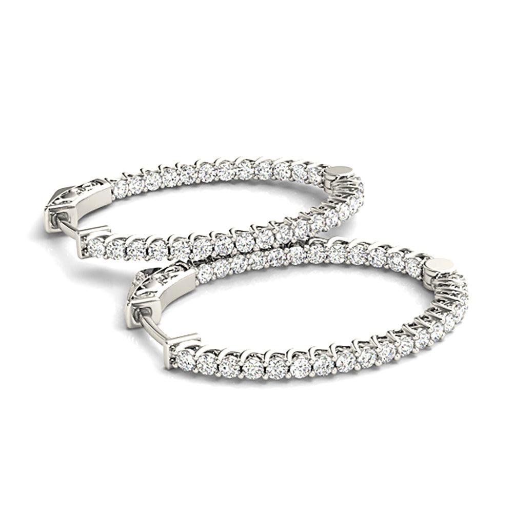 3.25 ctw Round Diamond Hoop Earrings Inside-Out Oval Shape