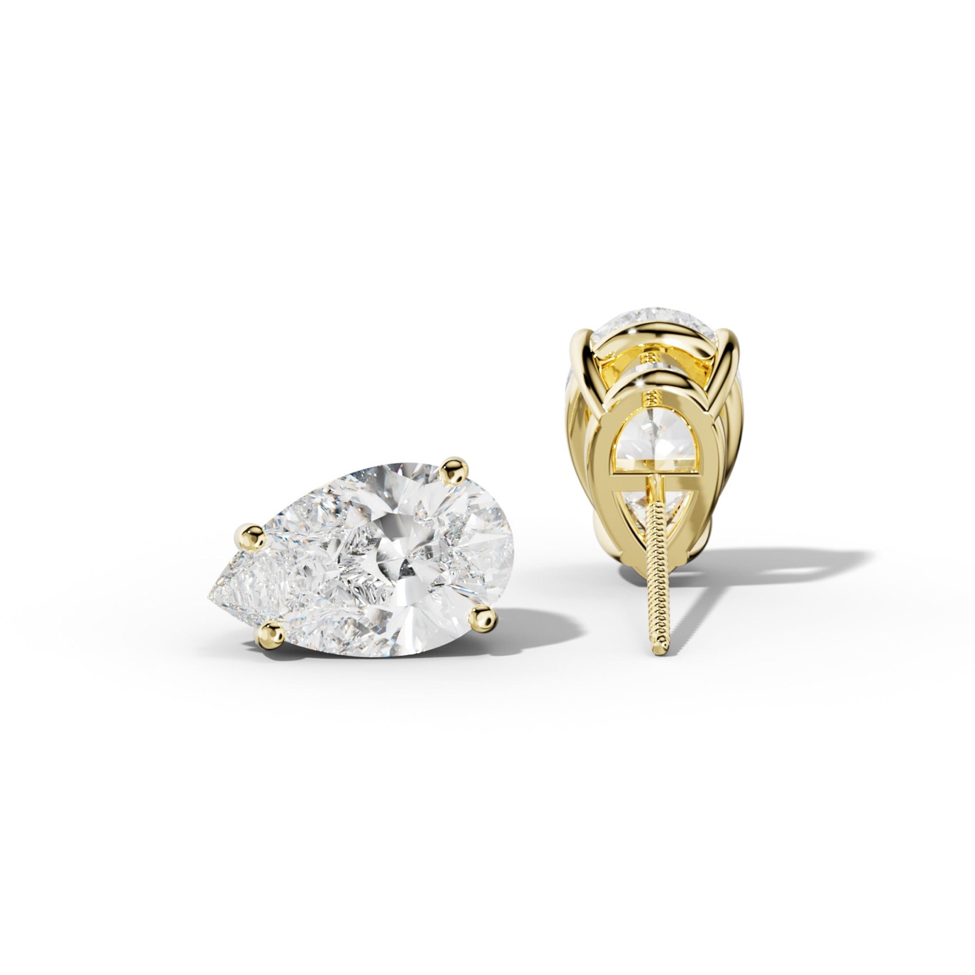 Pear Shape Diamond Stud Earrings With Classic Four Prongs