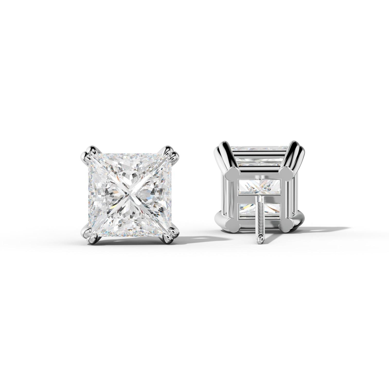 Princess Cut Diamond Stud Earrings With Claw Double Prongs
