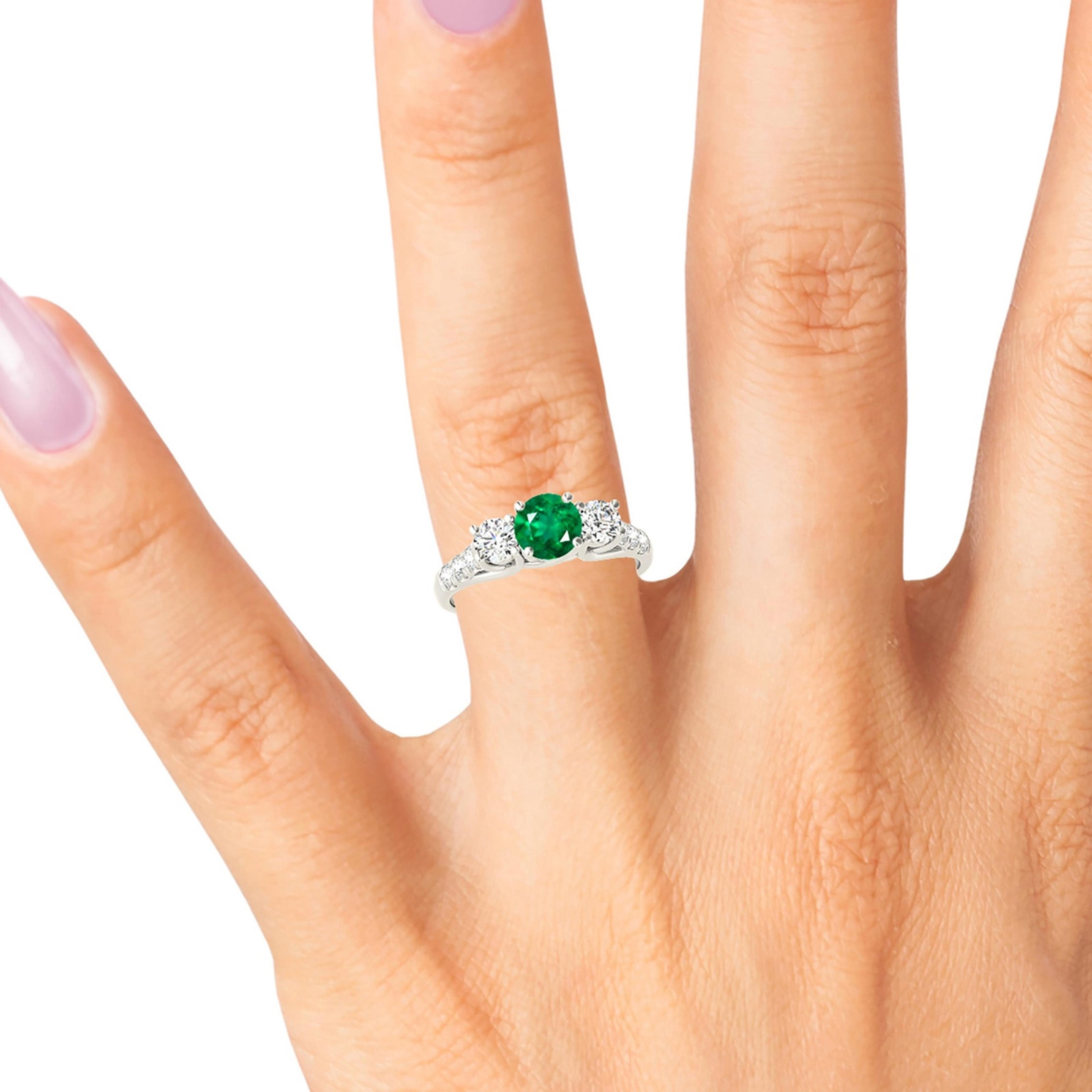 1.14 ct. Genuine Emerald Three Stone Ring With 0.55 ctw. Side Diamonds-VIRABYANI