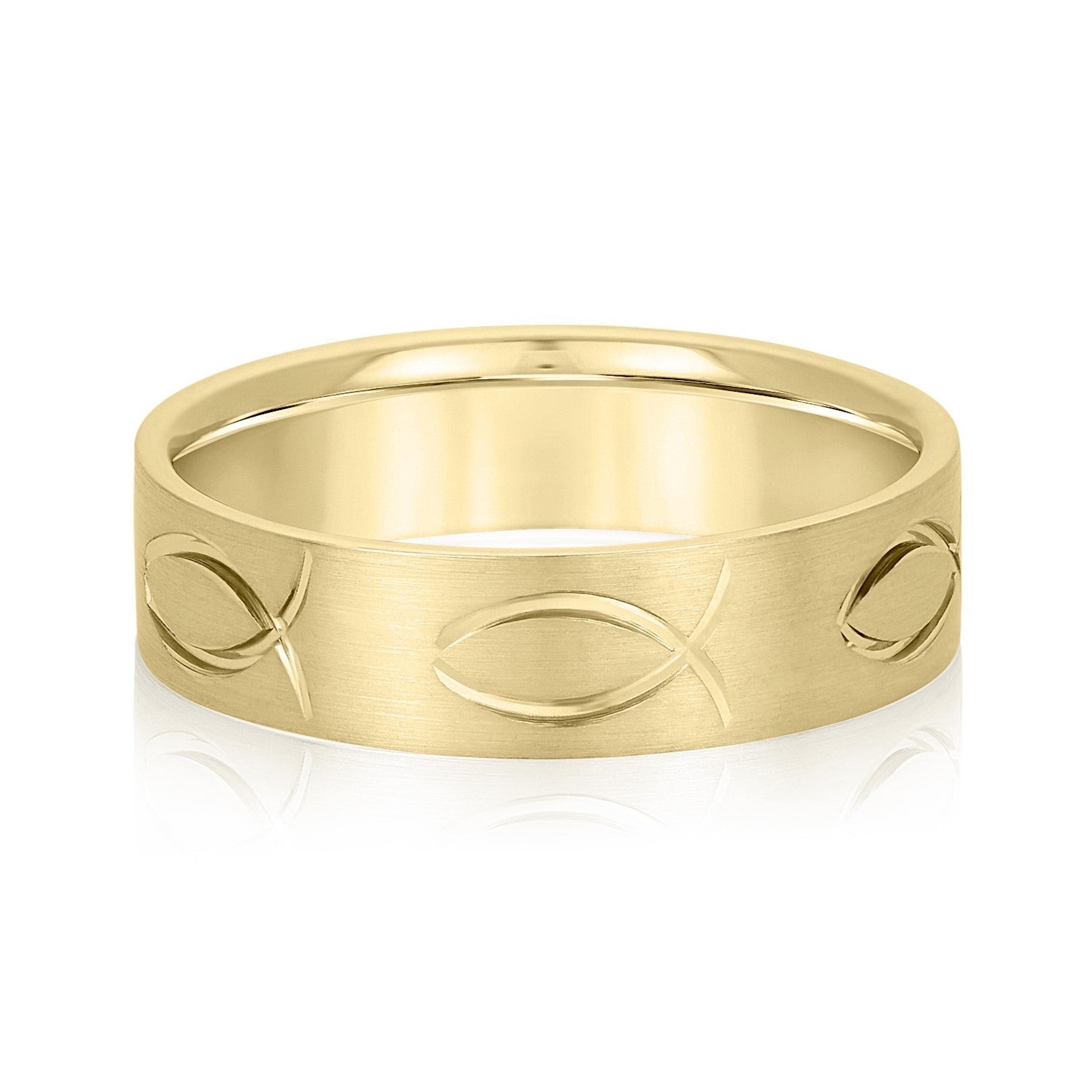 Ichthus Jesus Fish Inspired Men's Wedding Band