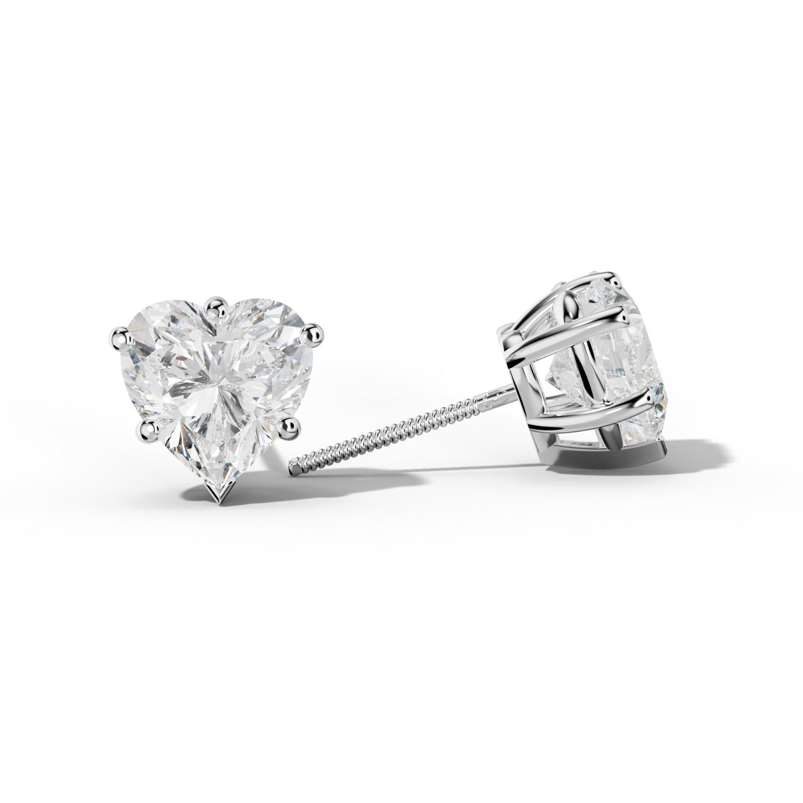 Heart Diamond Stud Earrings With Classic And V Prongs