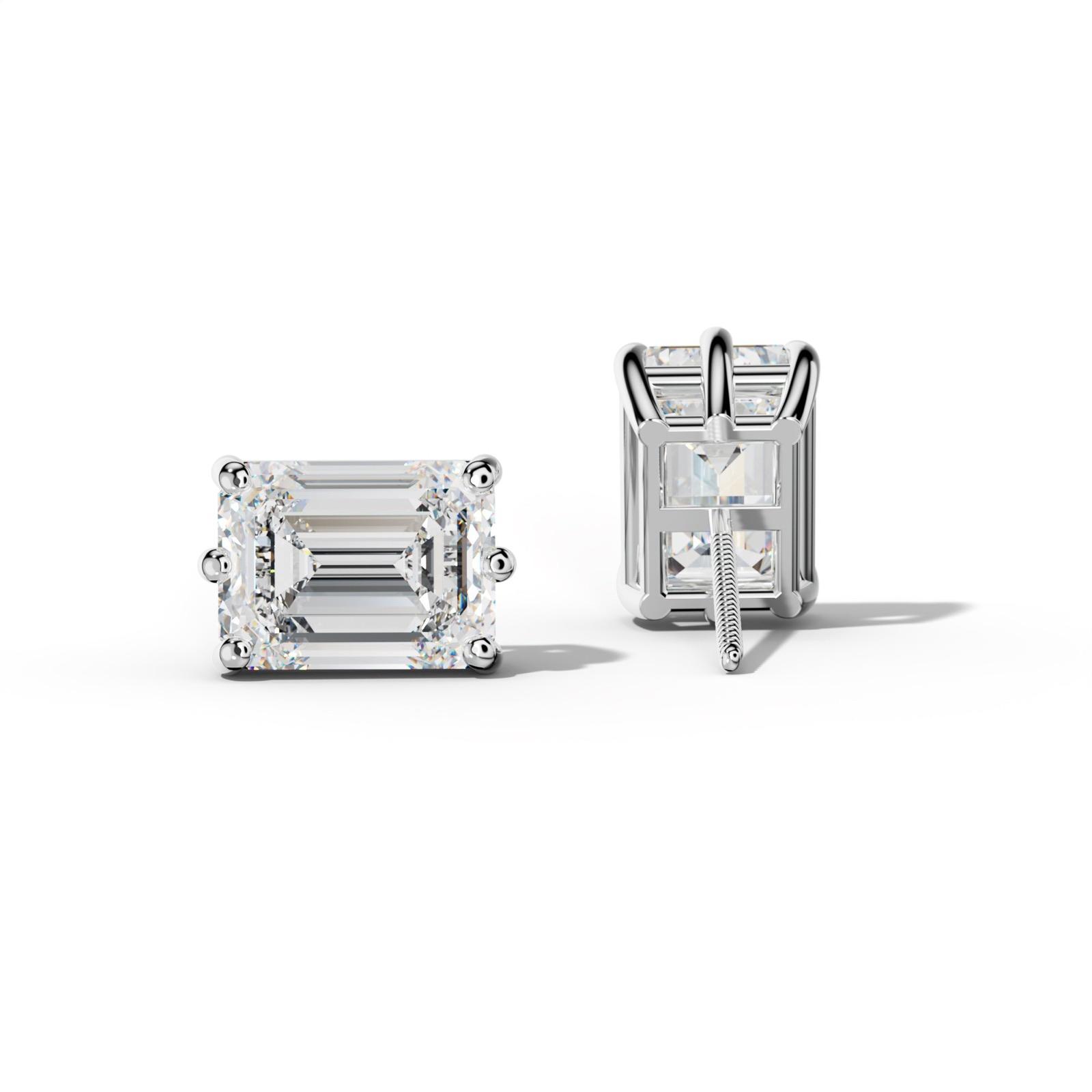 Emerald Cut Diamond Stud Earrings With Classic Six Prongs