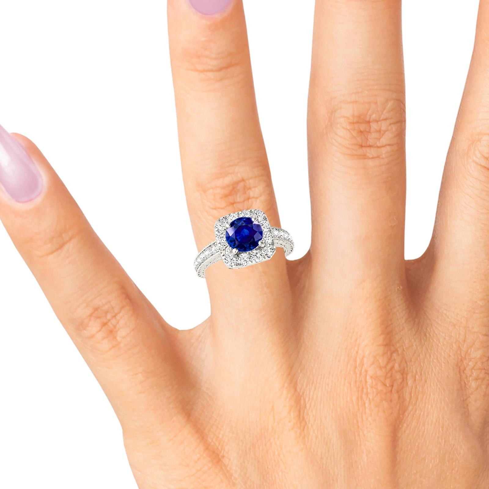 2.40 ct. Genuine Blue Sapphire Gallery Work Halo Ring