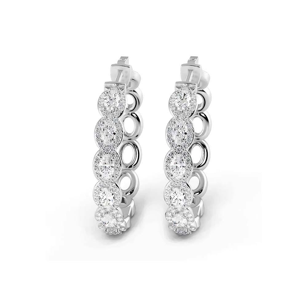 5.0 ctw. Oval Diamond Hoop Earrings Halo Style With Round Diamonds