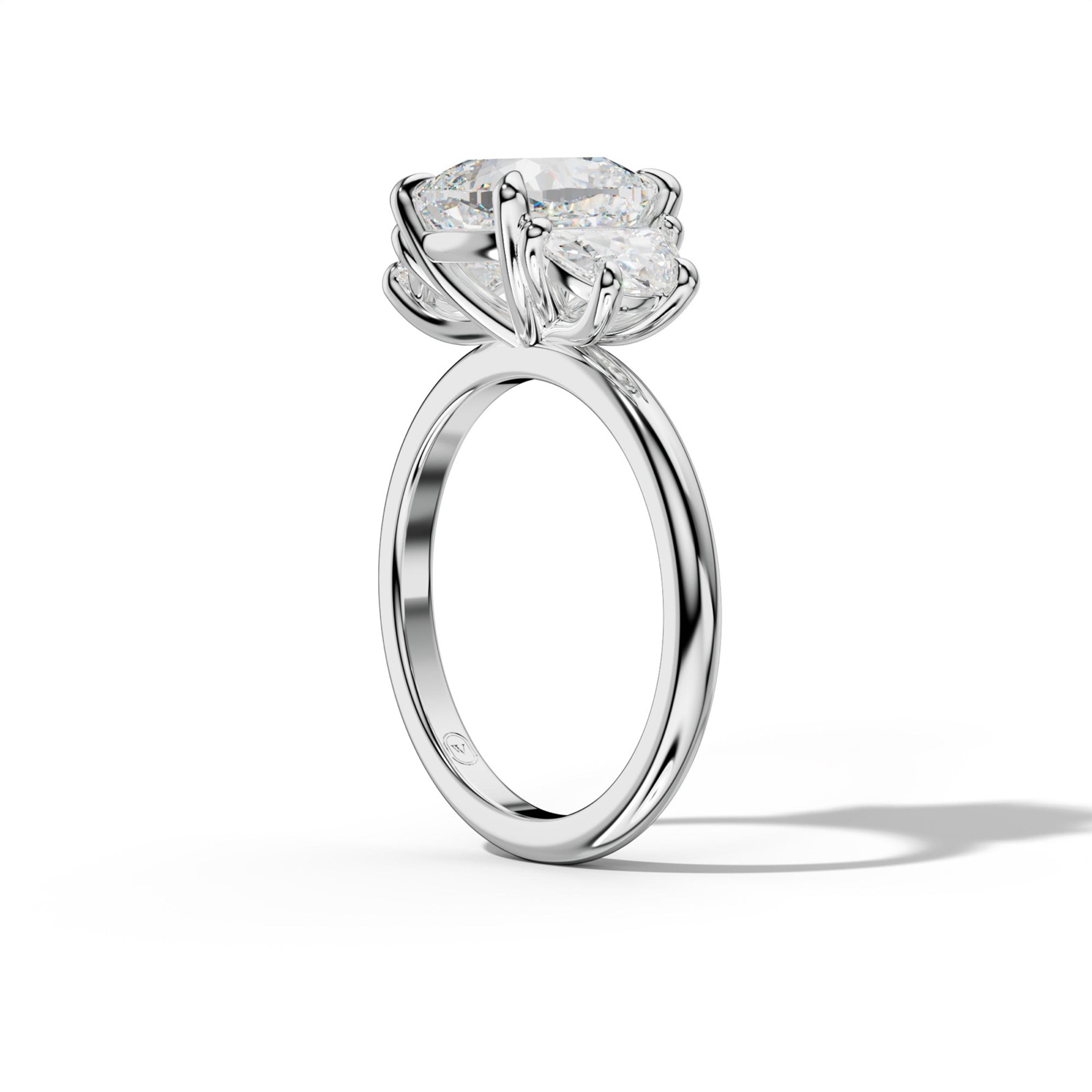Itzel Cushion Diamond Half Moon Side Diamond Engagement Ring