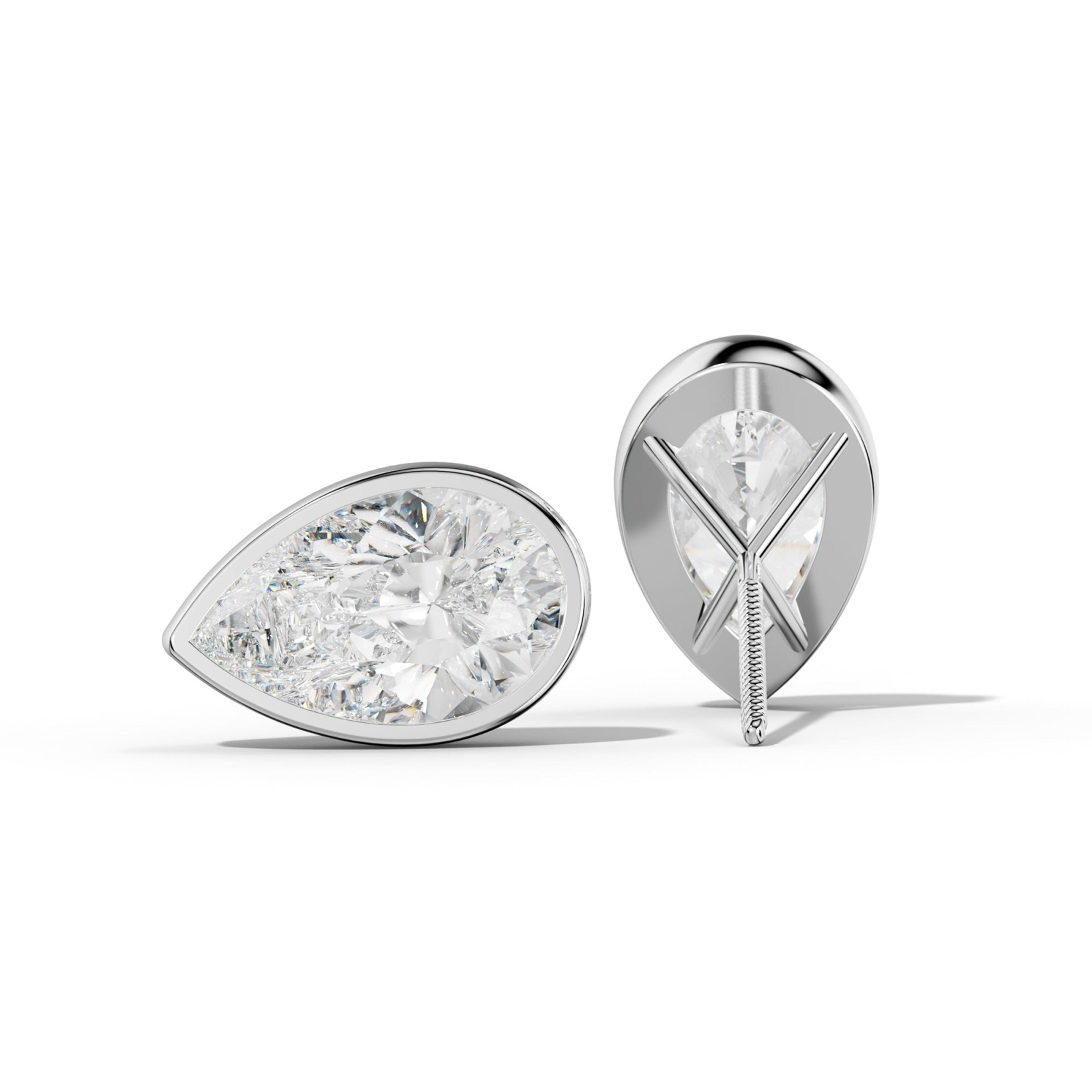 Pear Shape Diamond Stud Earrings With Martini Bezel Set