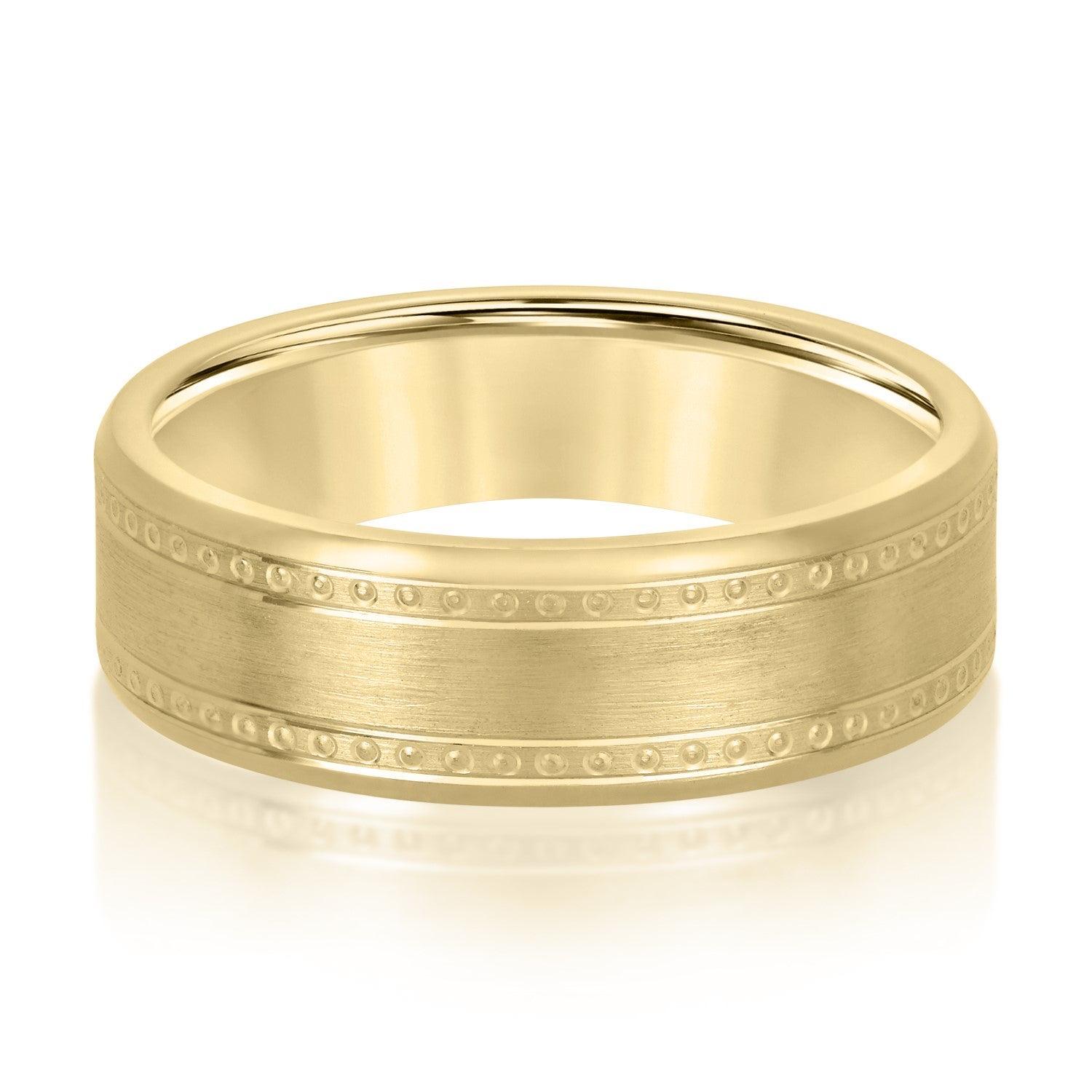 Men's Center Brushed Double Grooved Comfort-fit Wedding Band