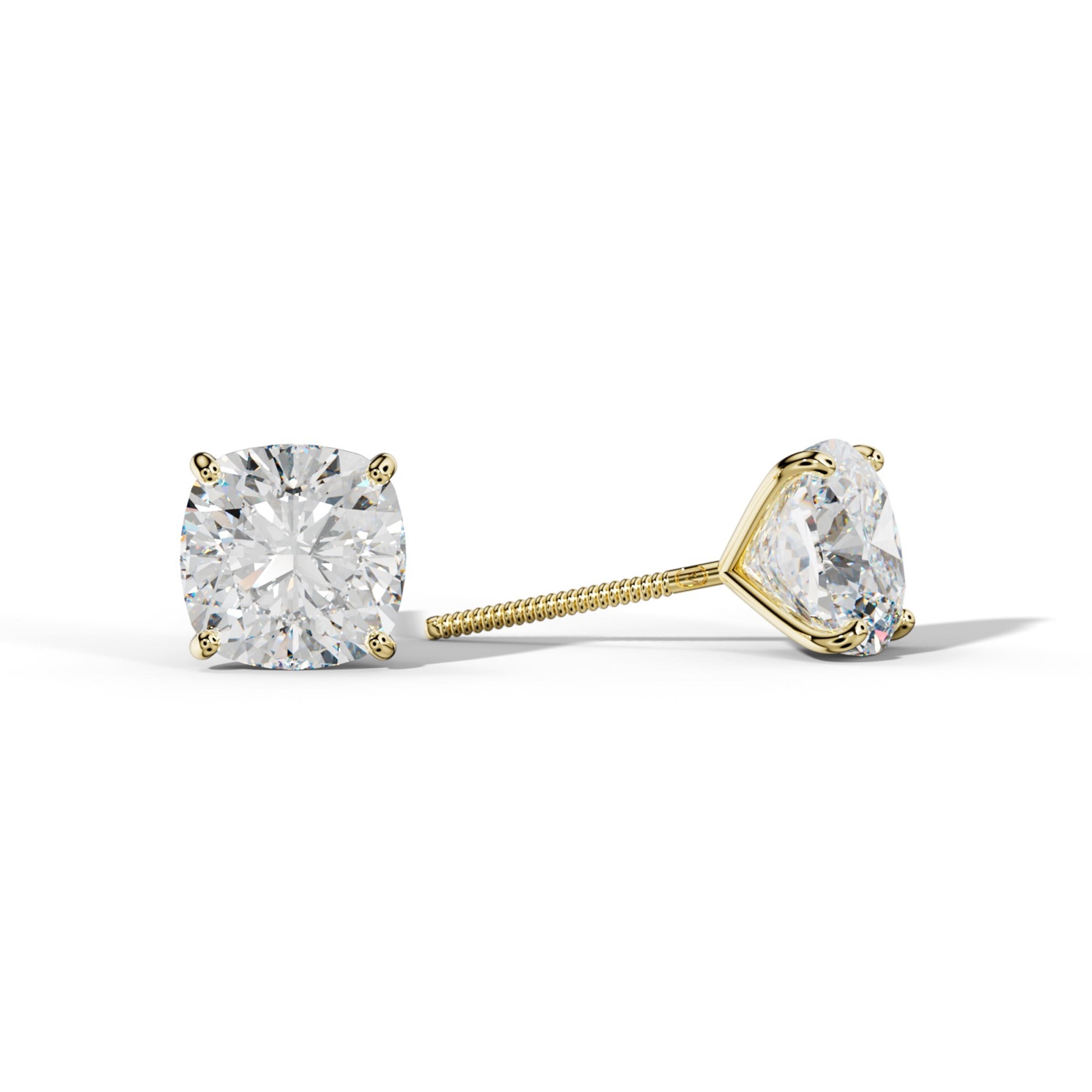 Cushion Diamond Stud Earrings With Four Classic Prong Martini Settings