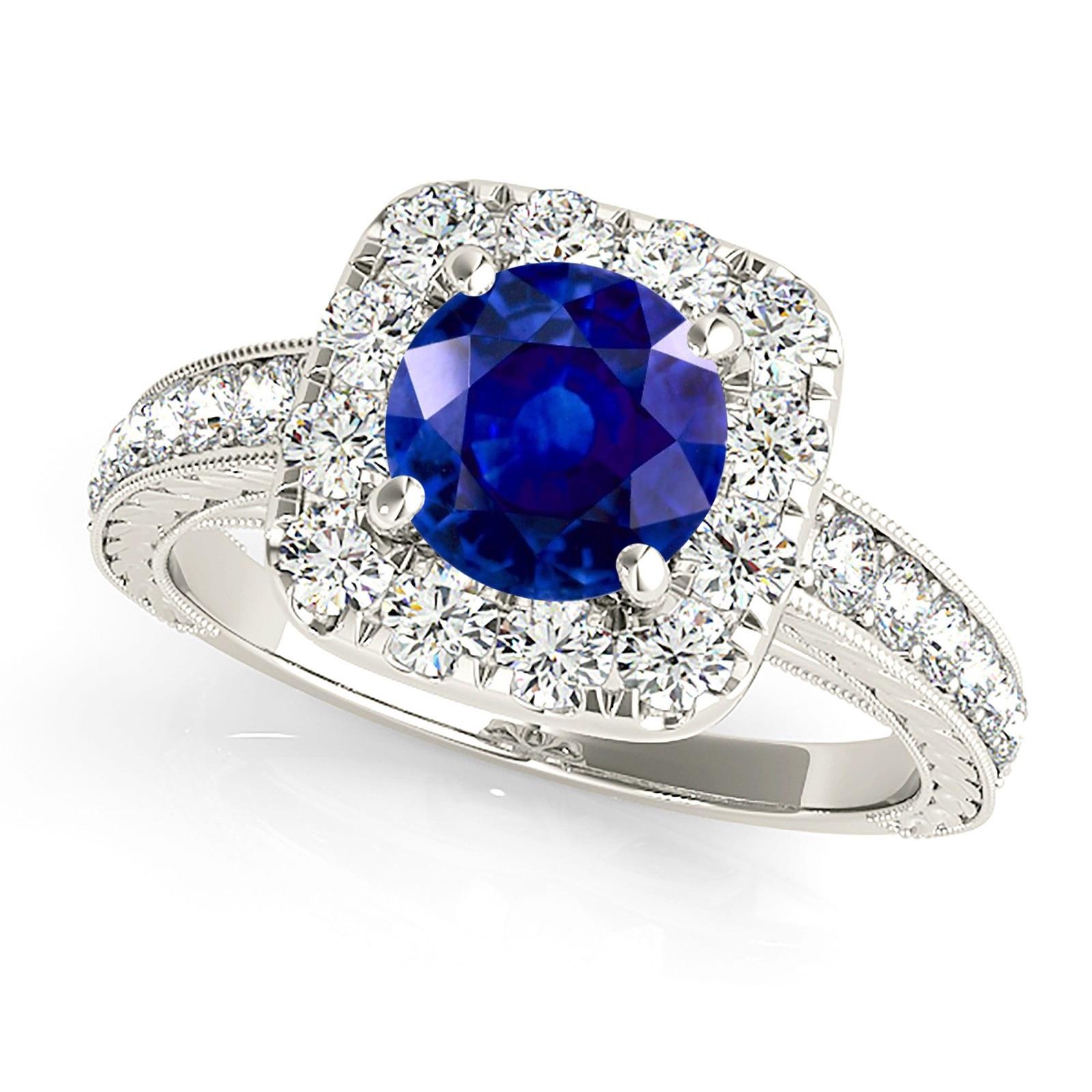 2.40 ct. Genuine Blue Sapphire Gallery Work Halo Ring