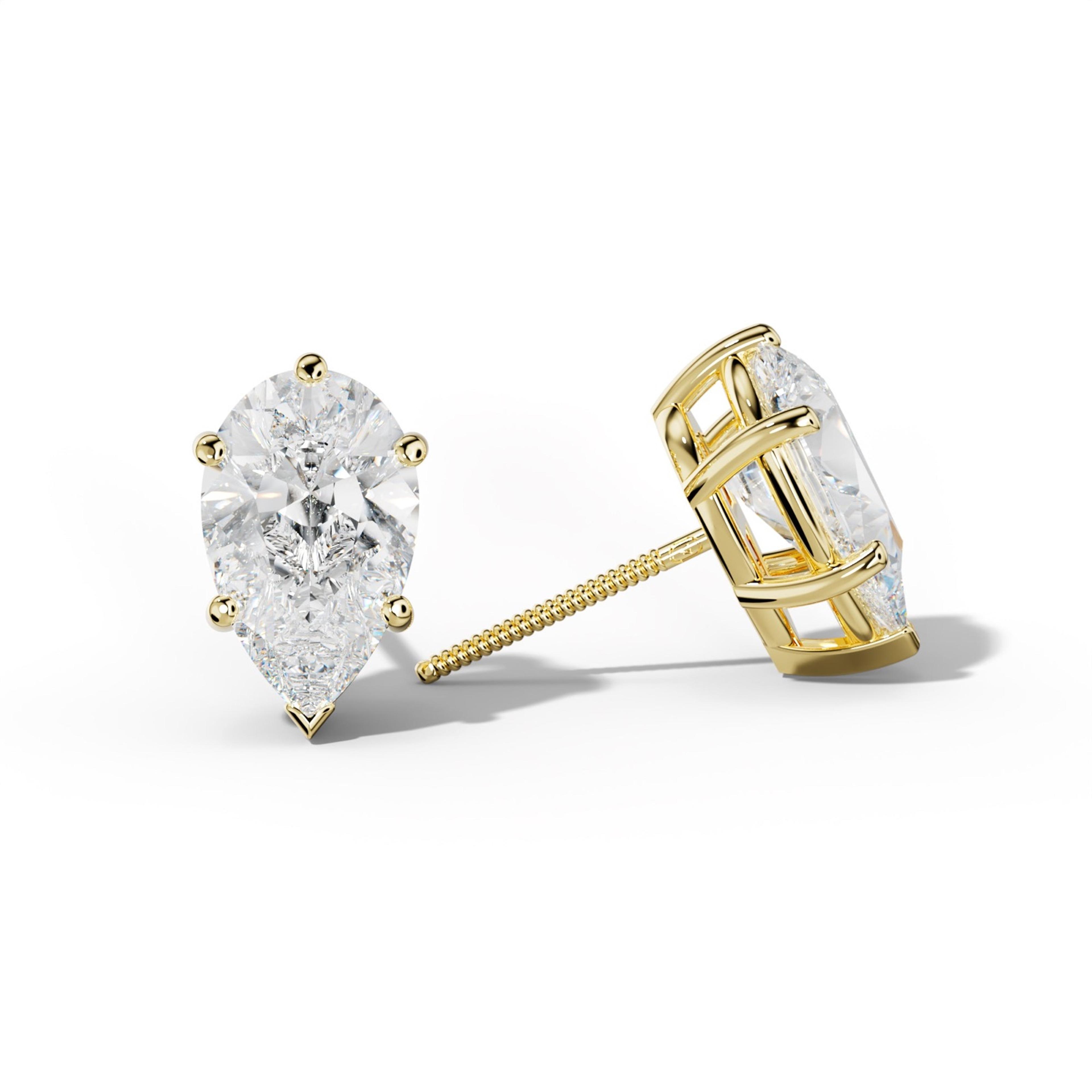 Pear Shape Diamond Stud Earrings With Classic And V Prongs