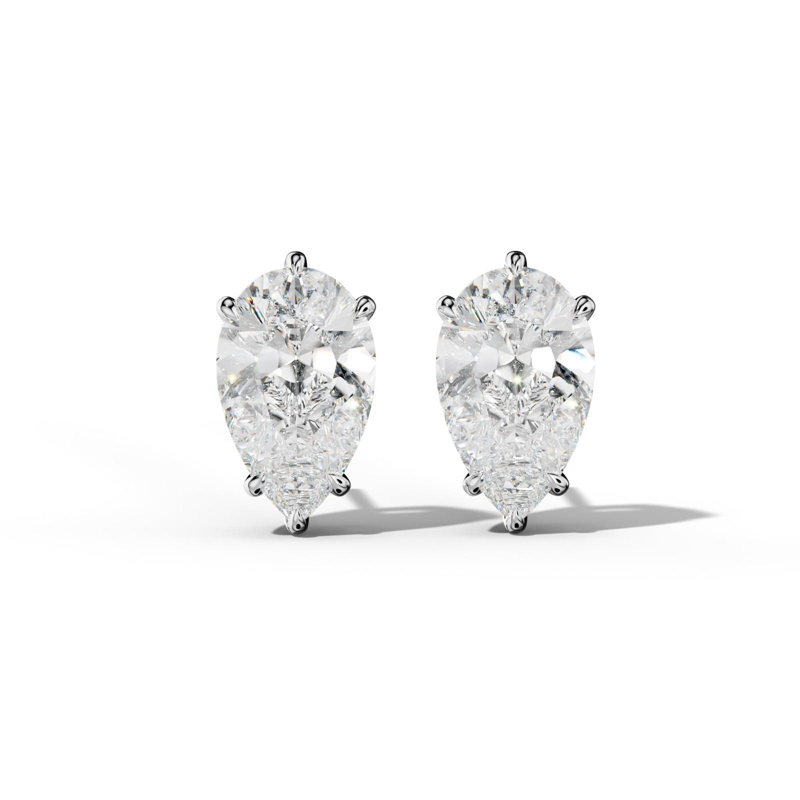 Pear Shape Diamond Stud Earrings With Six Prongs