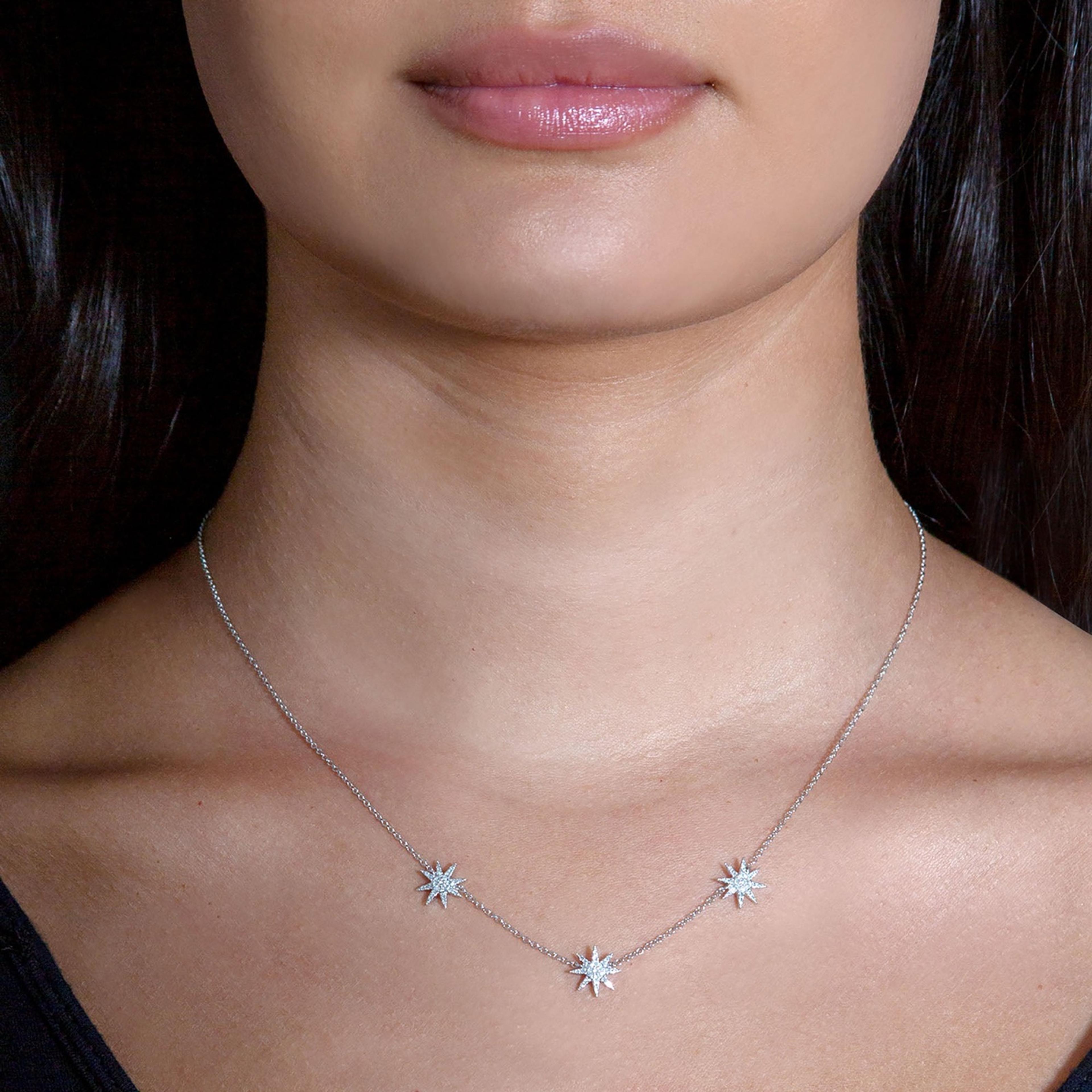 Three Star Pave Set 0.20 ctw Diamond Necklace Pendant-VIRABYANI