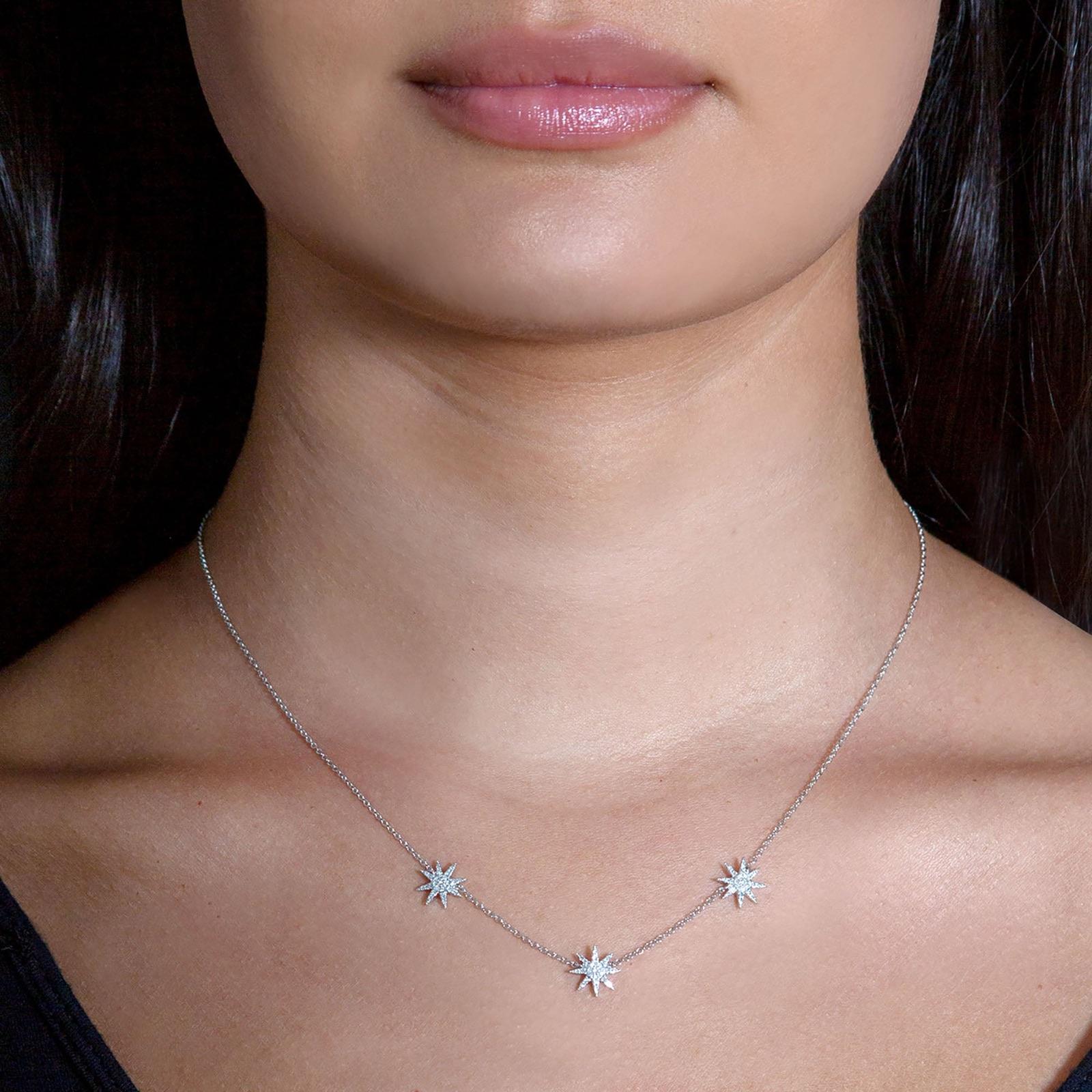 Three Star Pave Set 0.20 ctw Diamond Necklace Pendant-VIRABYANI