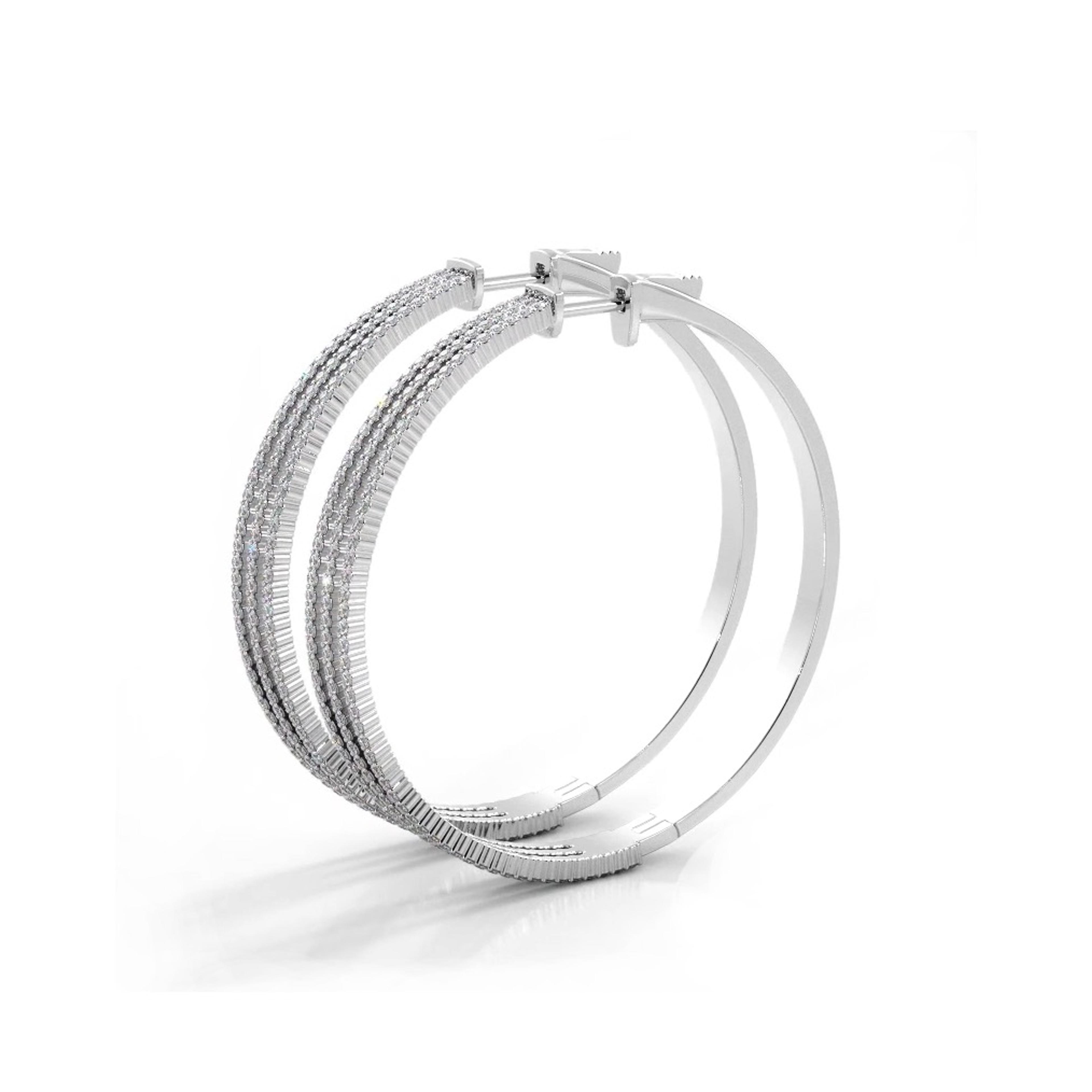 2.50 ctw. Large Three Row Diamond Hoop Earrings