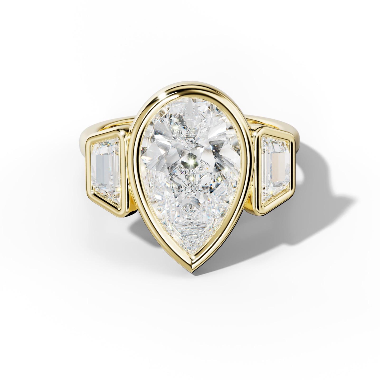 Cleo Pear Shape Center Trapezoid Side Diamond Engagement Ring