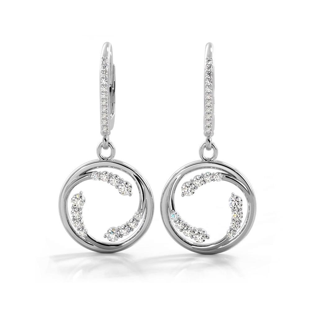 0.60 ctw. Round Diamond Circle Dangle Hoop Earrings