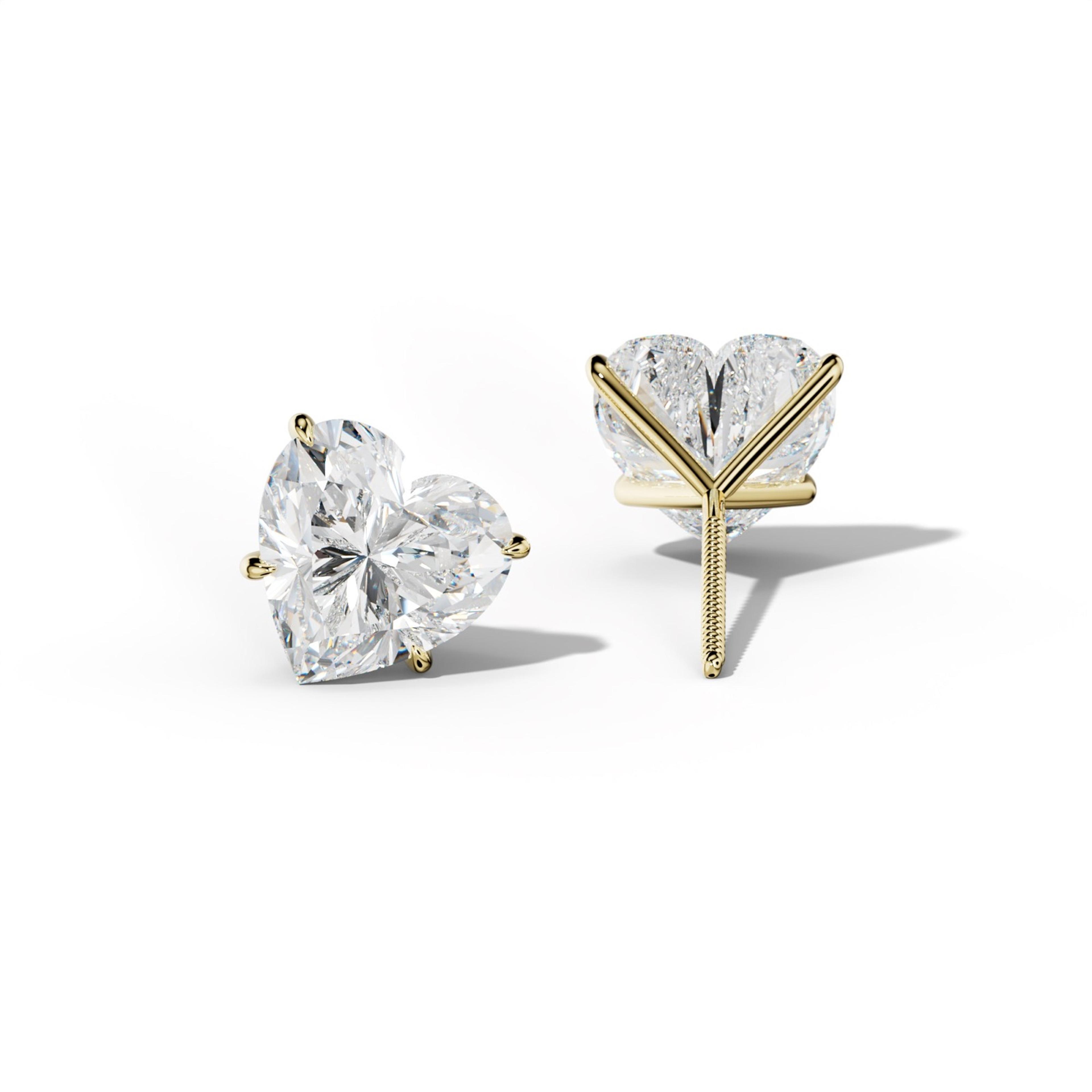 Heart Diamond Stud Earrings With Four Prong Martini Settings