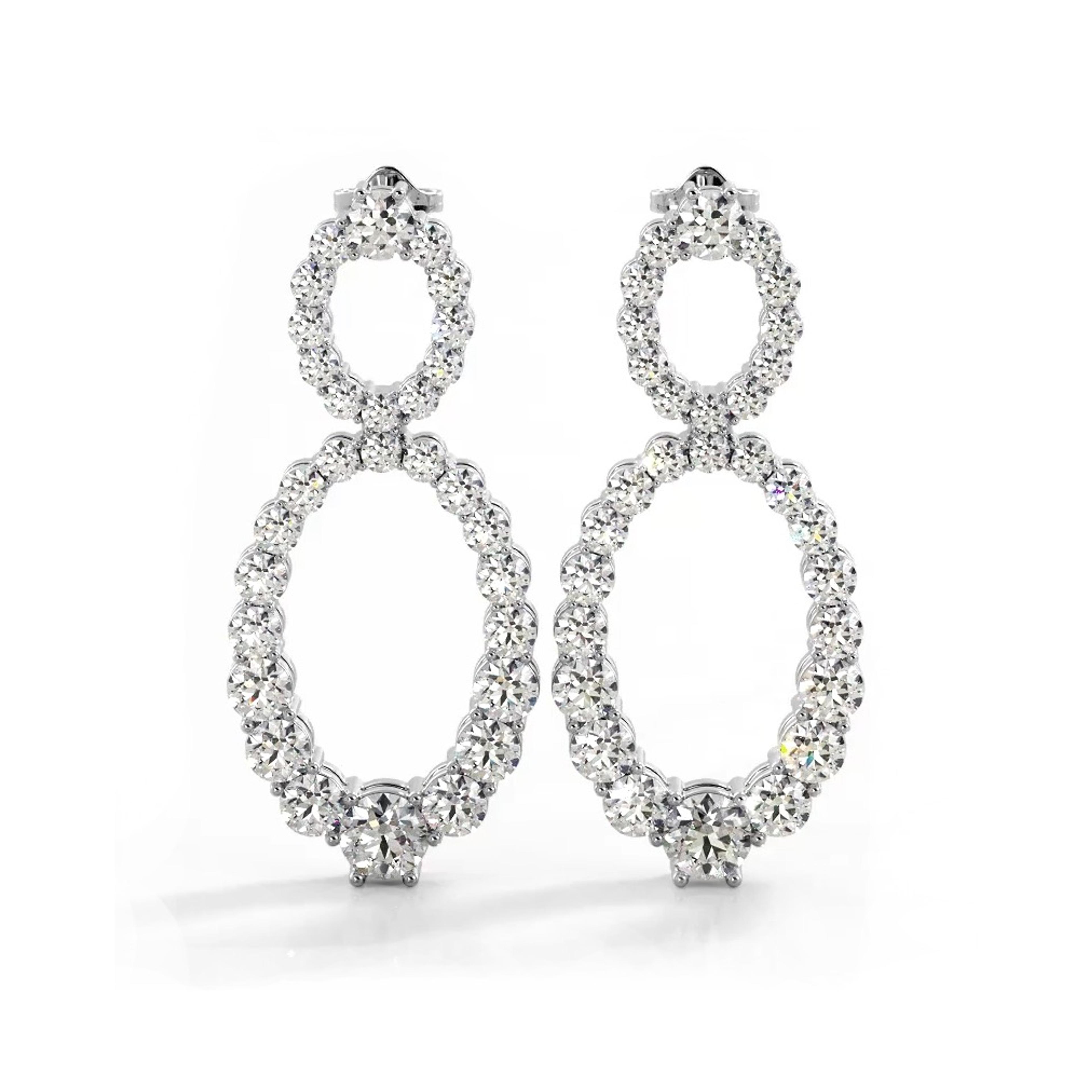 1.50 ctw. Round Diamond Drop Earrings Double Circles Dangle Style