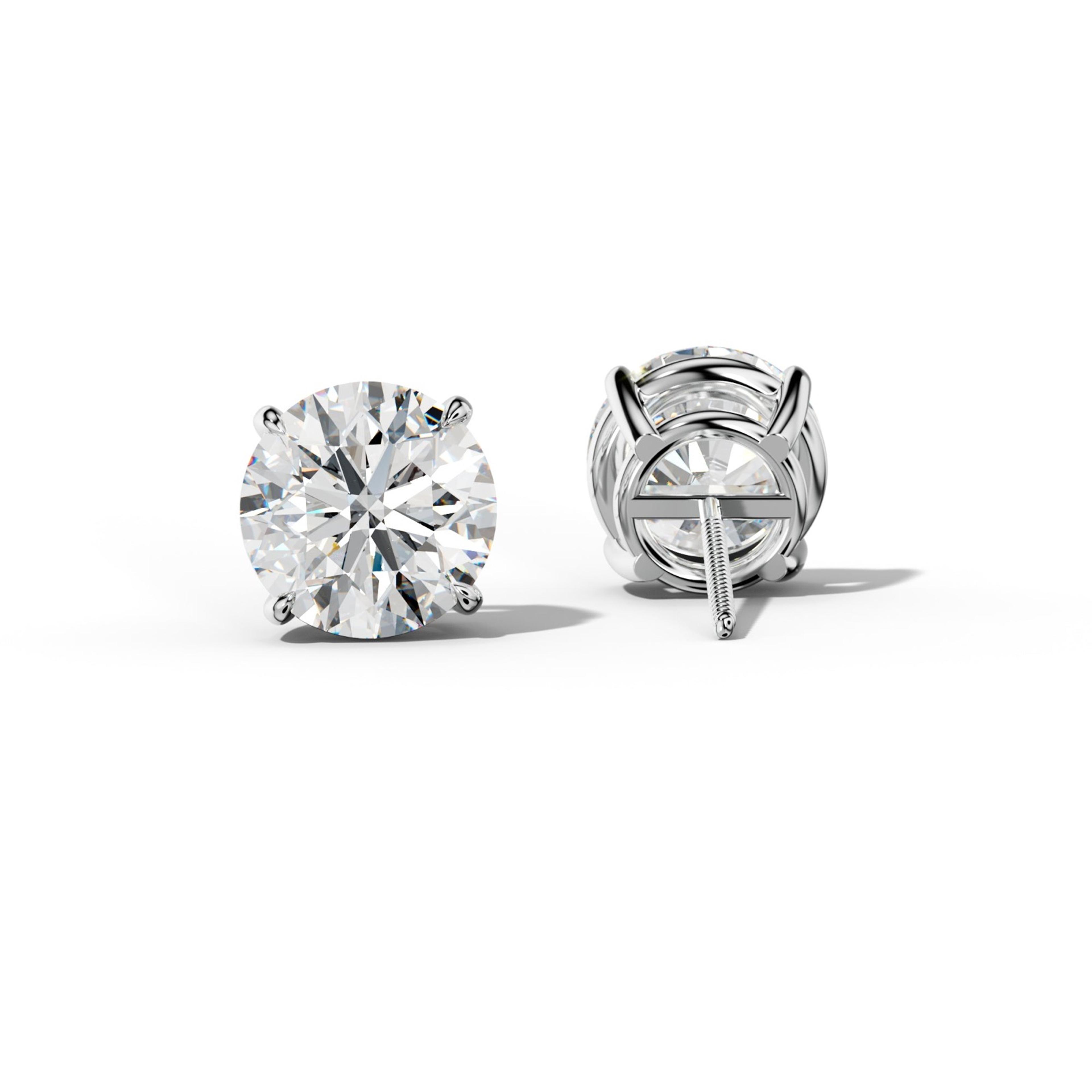 Round Diamond Stud Earrings With Four Claw Prongs