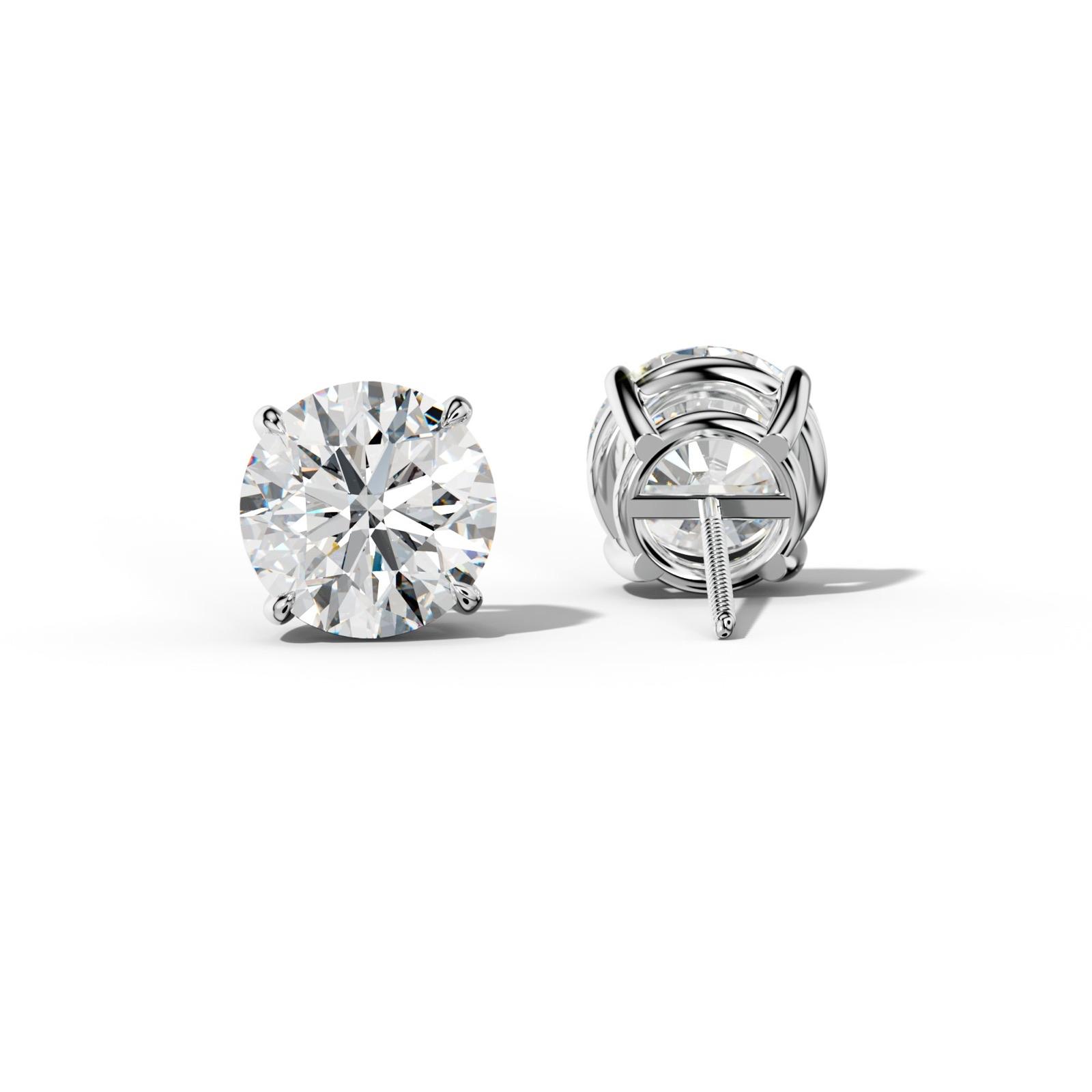 Round Diamond Stud Earrings With Four Claw Prongs
