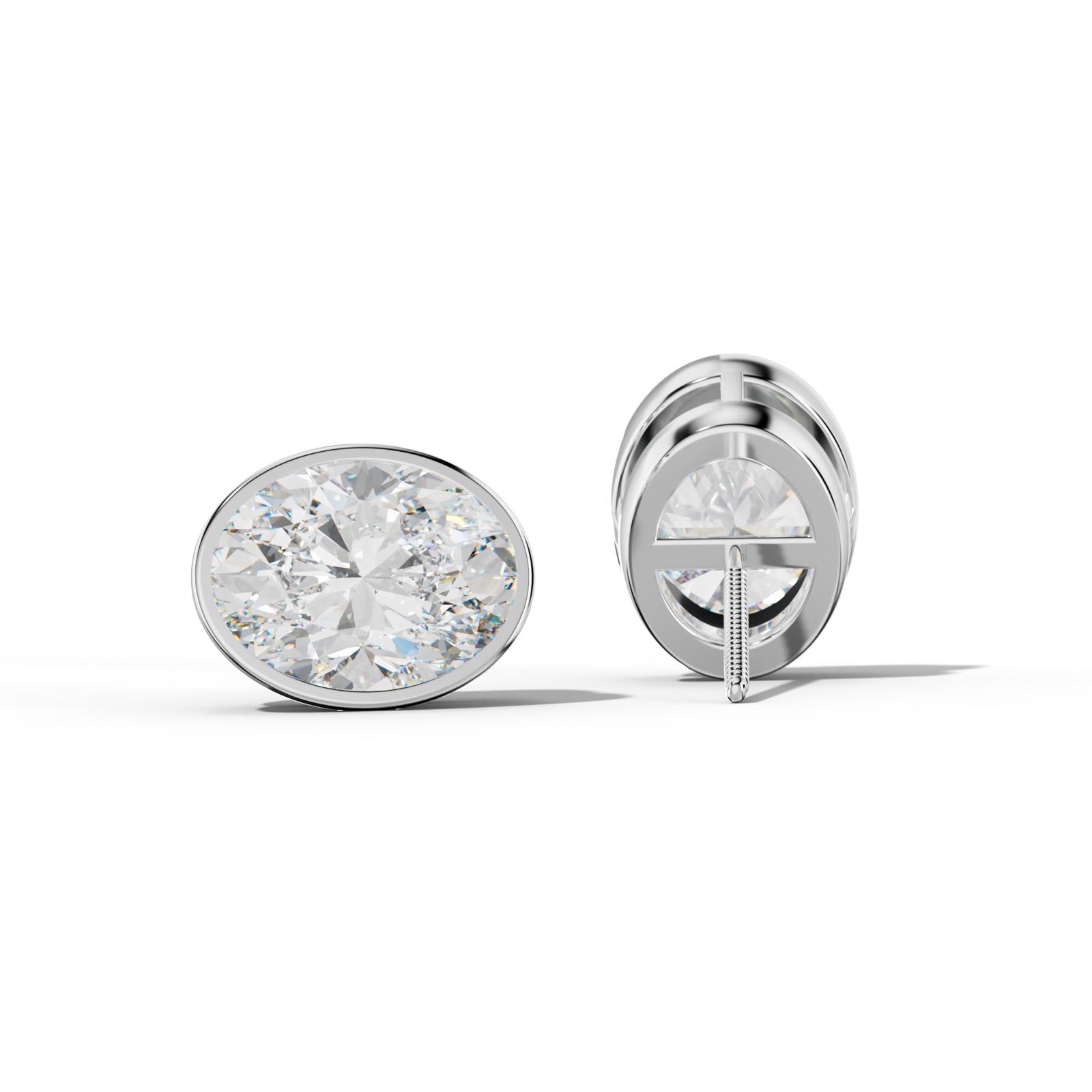 Oval Diamond Stud Earrings With Bezel Setting