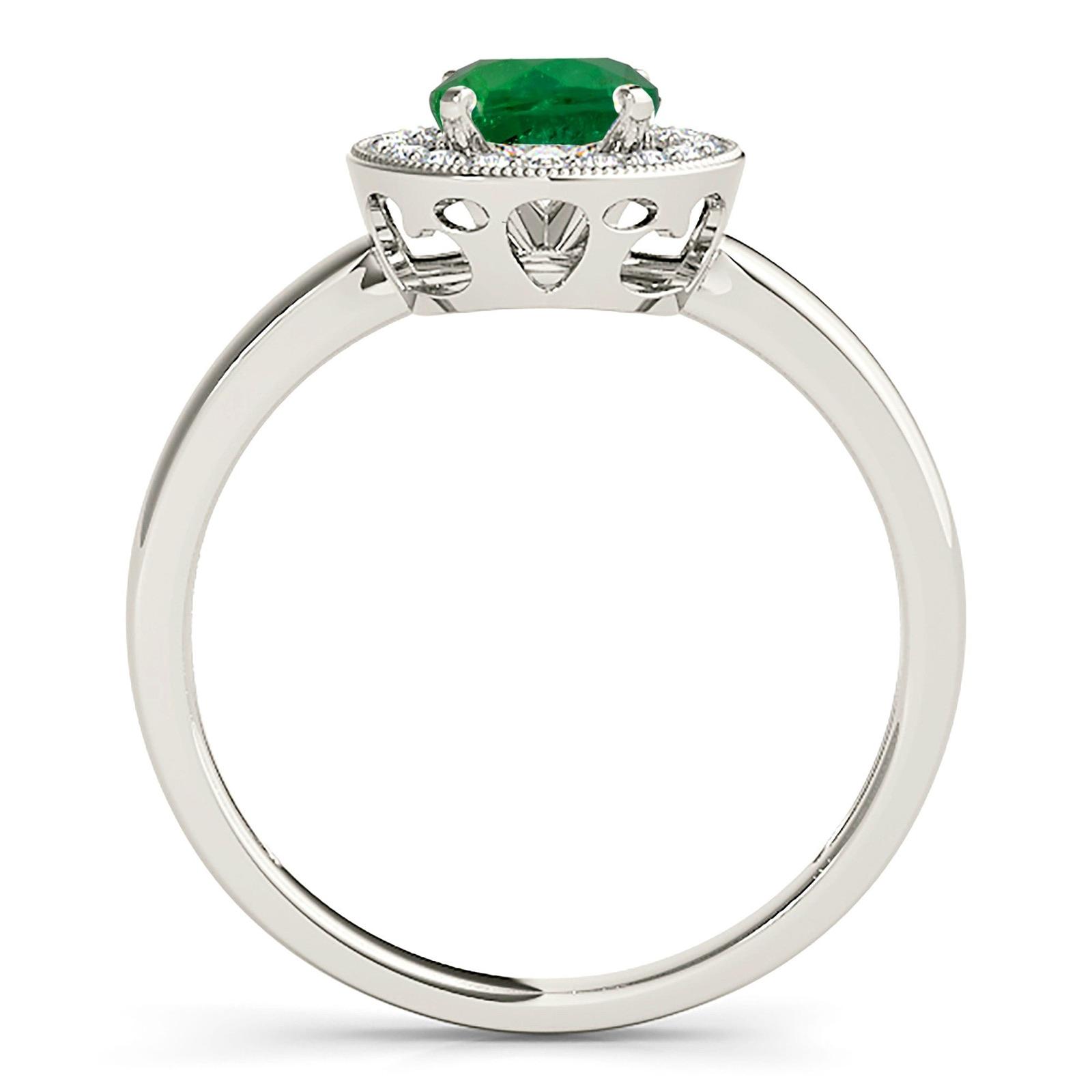 1.14 ct. Genuine Emerald Ring with 0.20 ctw. Diamond Milgrain Halo And Solid Gold Shank-VIRABYANI