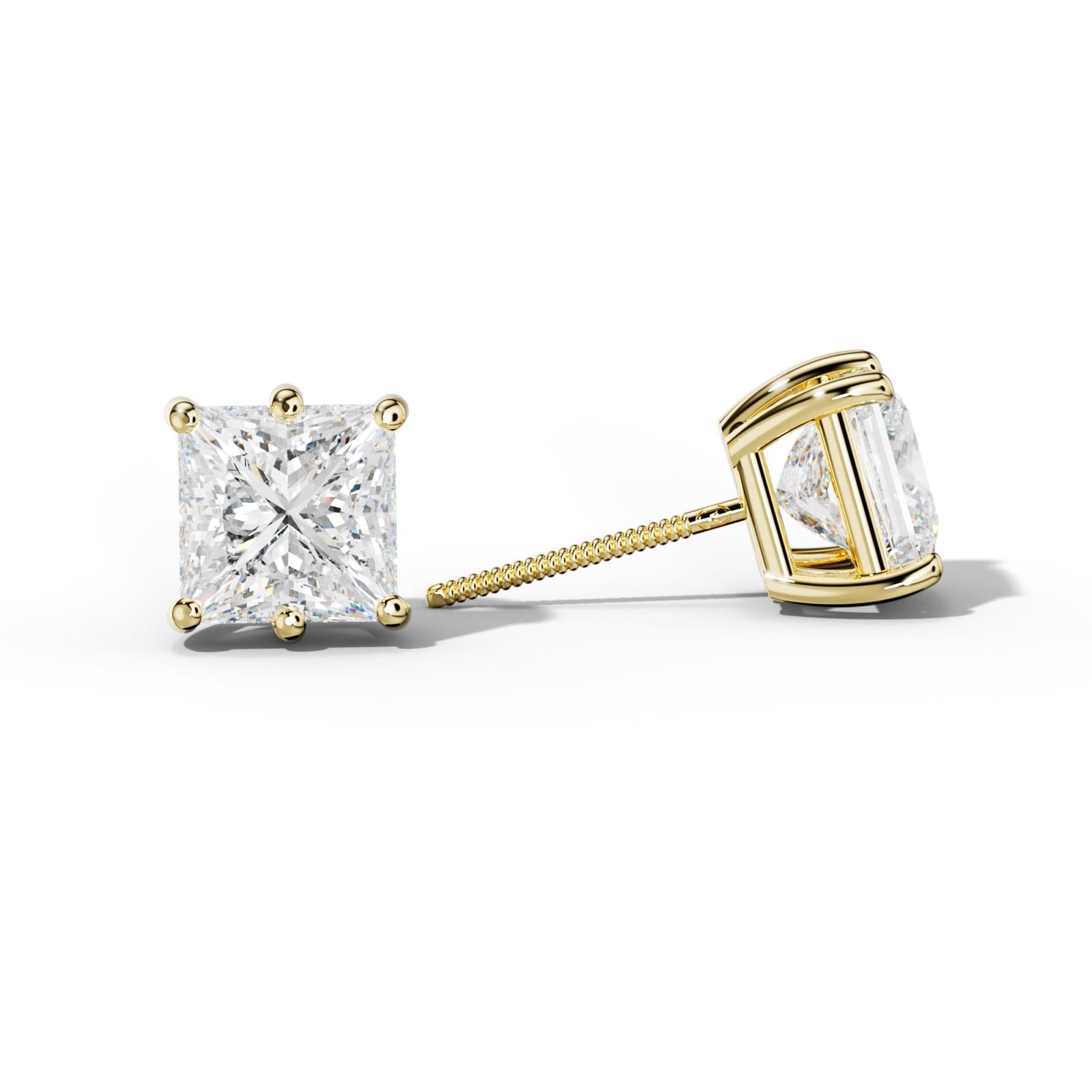 Princess Cut Diamond Stud Earrings With Classic Six Prongs