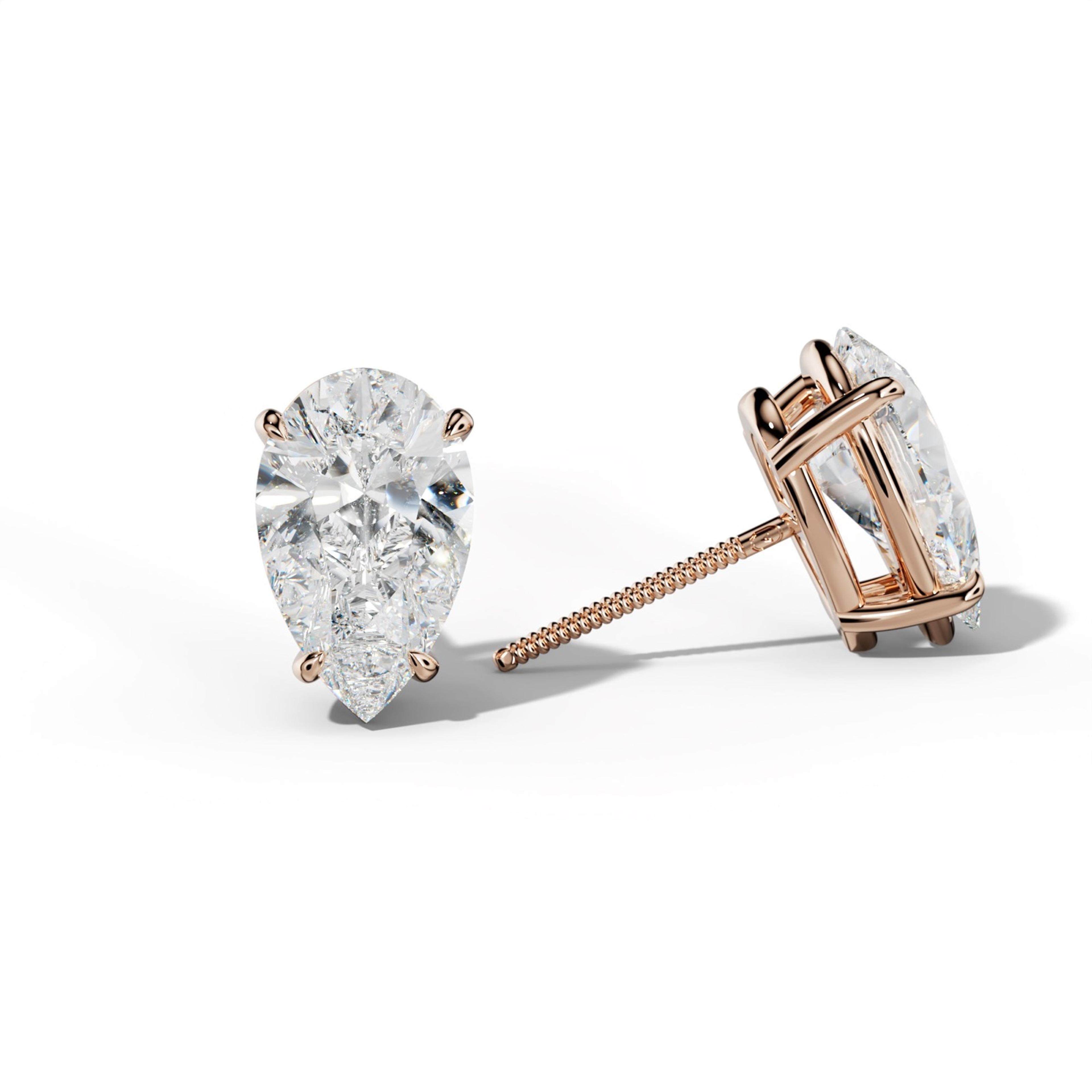 Pear Shape Diamond Stud Earrings With Four Claw Prongs