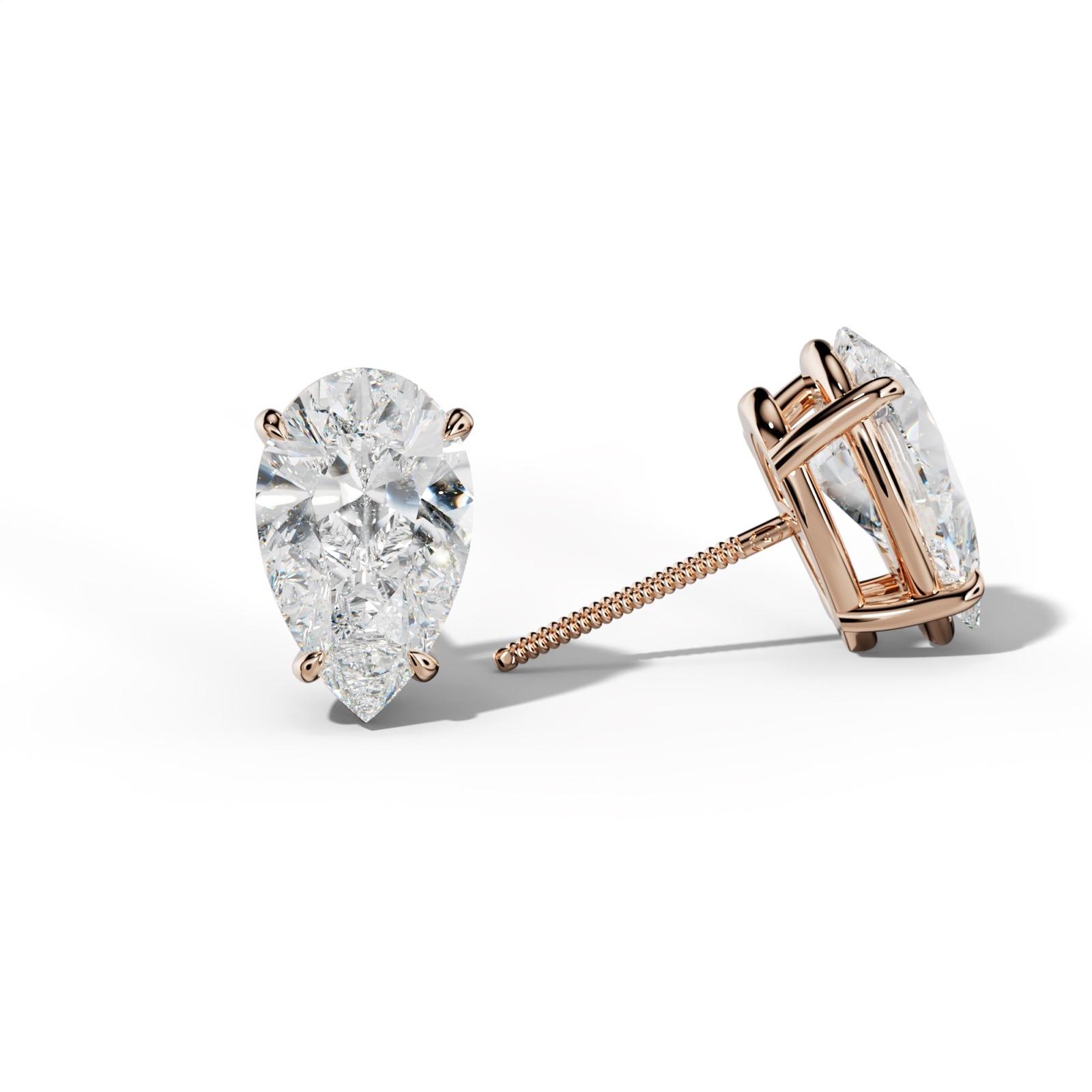 Pear Shape Diamond Stud Earrings With Four Claw Prongs