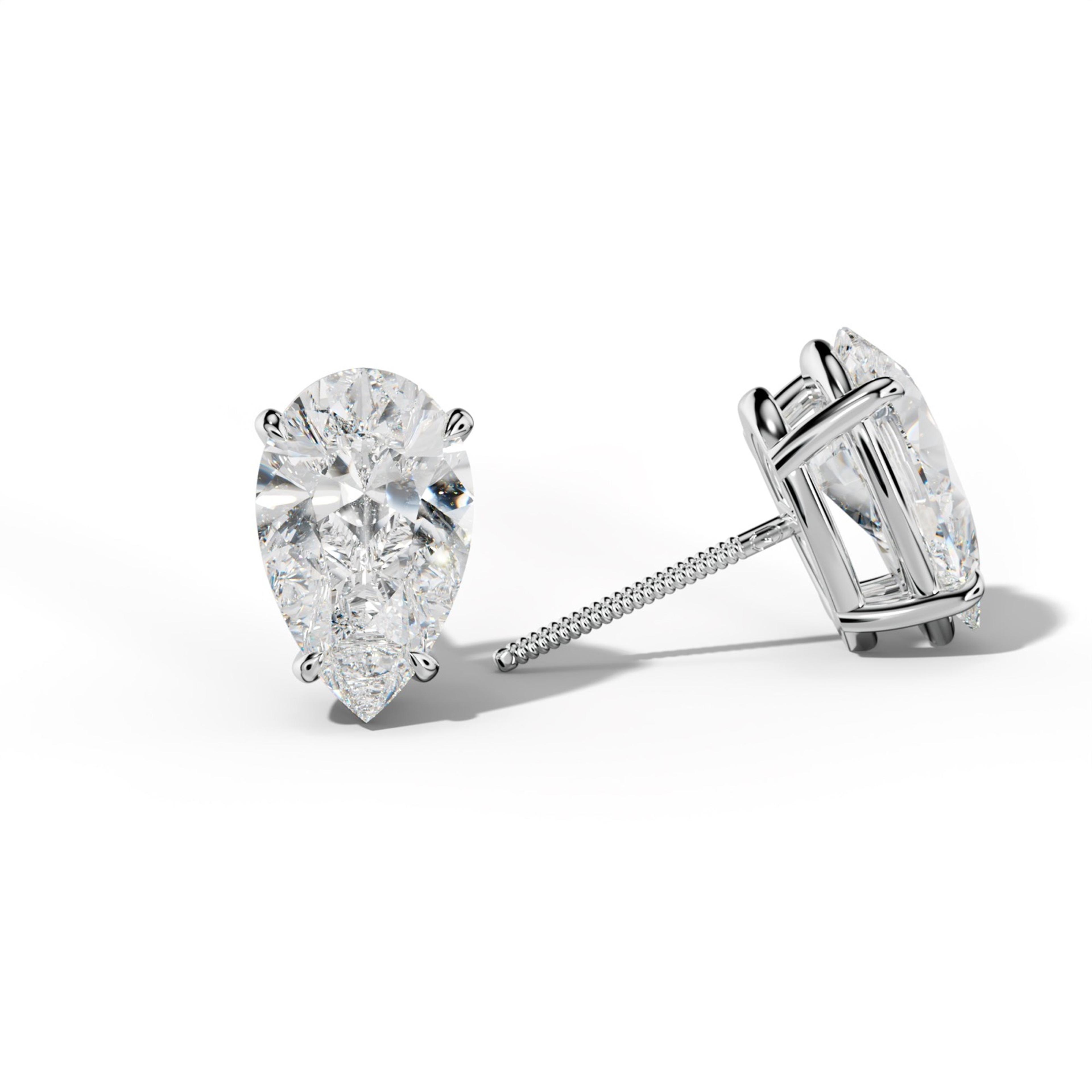 Pear Shape Diamond Stud Earrings With Four Claw Prongs