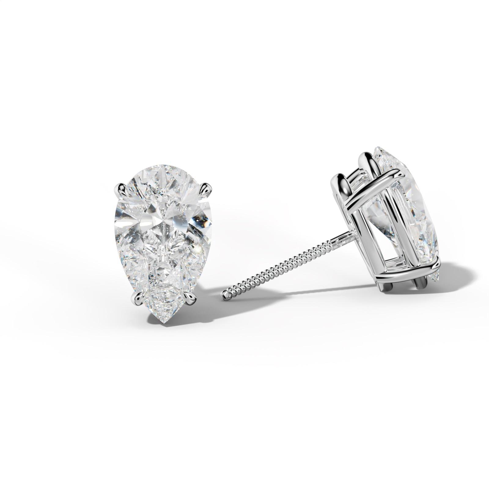 Pear Shape Diamond Stud Earrings With Four Claw Prongs