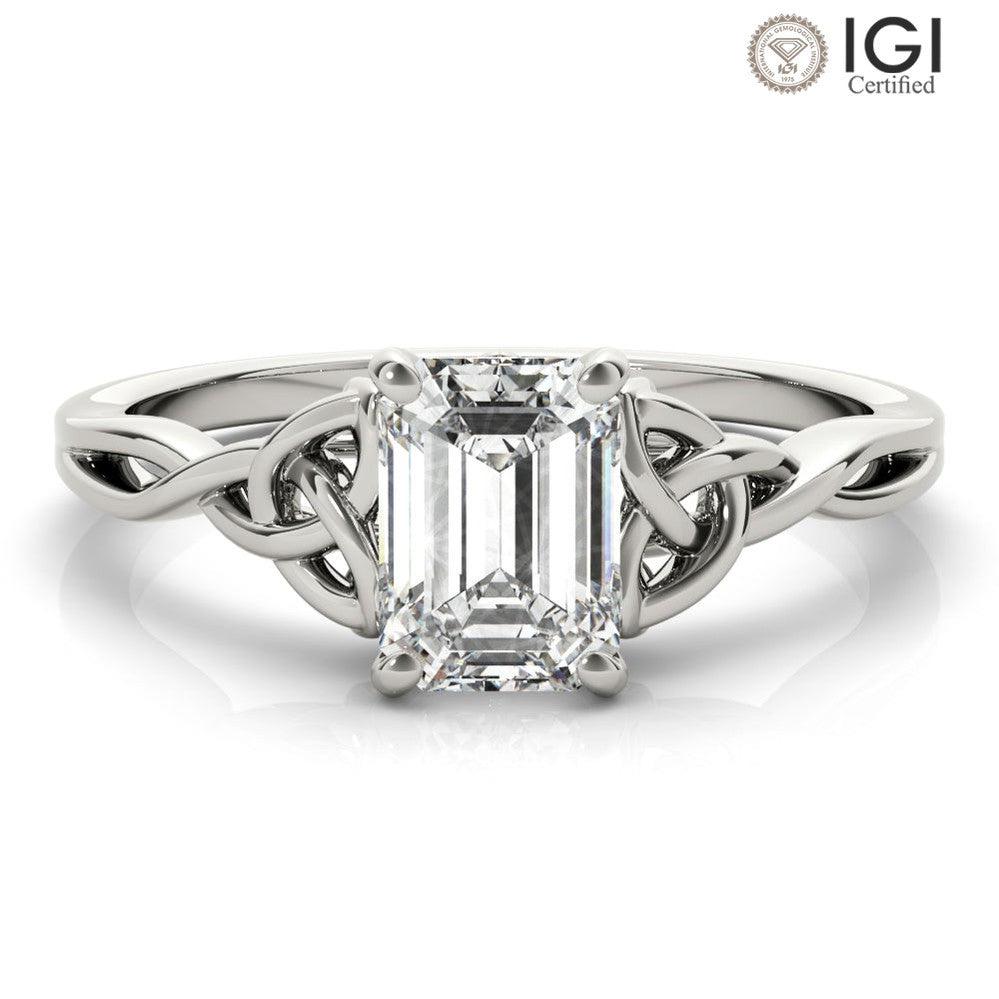 Celtic Love Knot Emerald Lab Grown Diamond Solitaire Engagement Ring IGI Certified