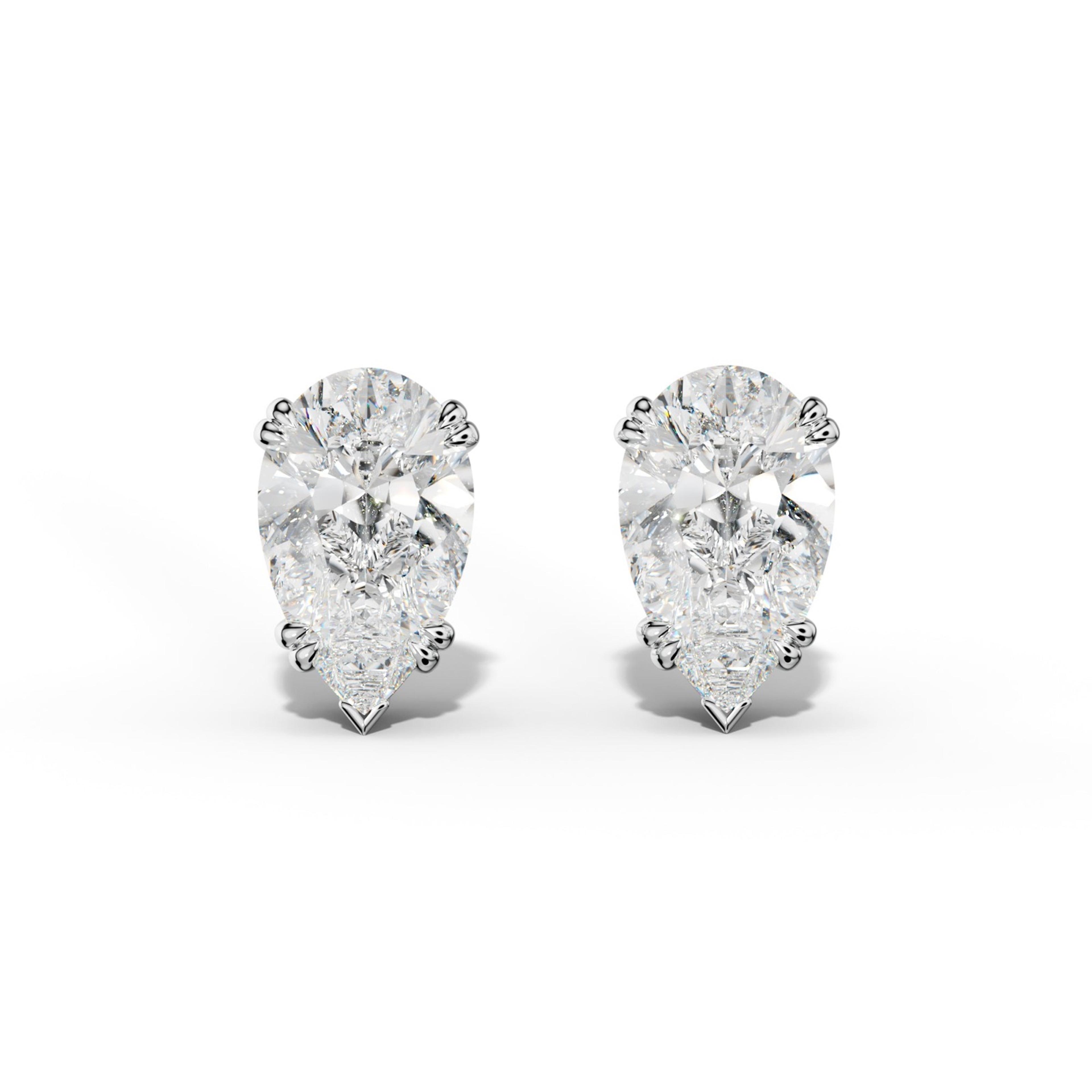 Pear Shape Diamond Stud Earrings With Claw Double And V Prongs