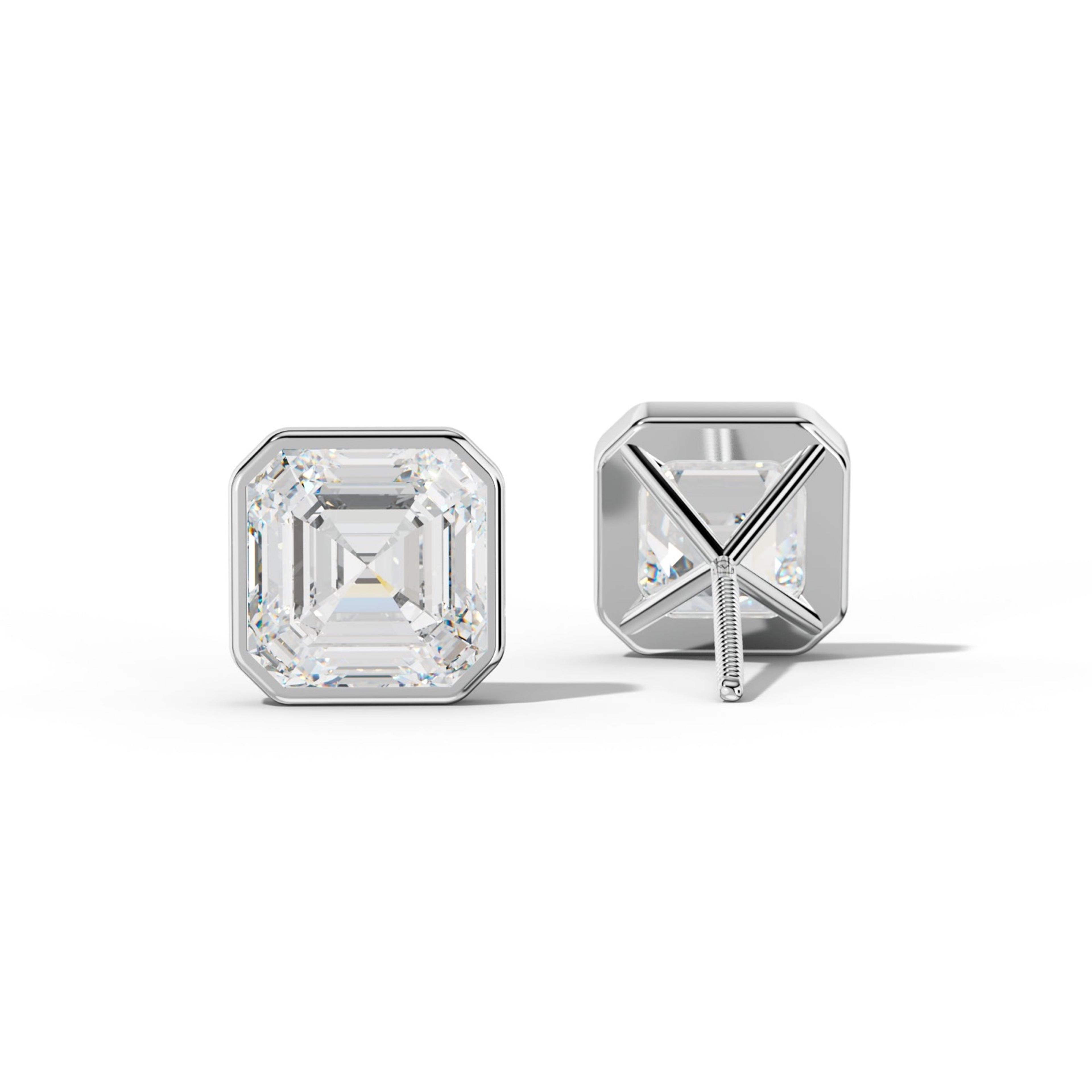 Asscher Diamond Stud Earrings With Martini Bezel Set