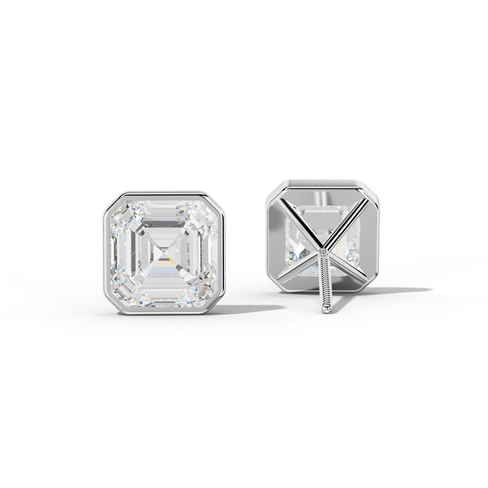 Asscher Diamond Stud Earrings With Martini Bezel Set